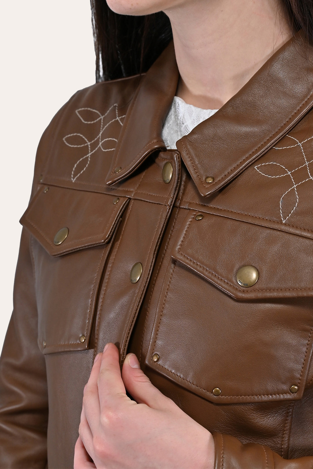 Frye Women’s Medium Brown Callum Trucker Leather Jacket / Medium Brown