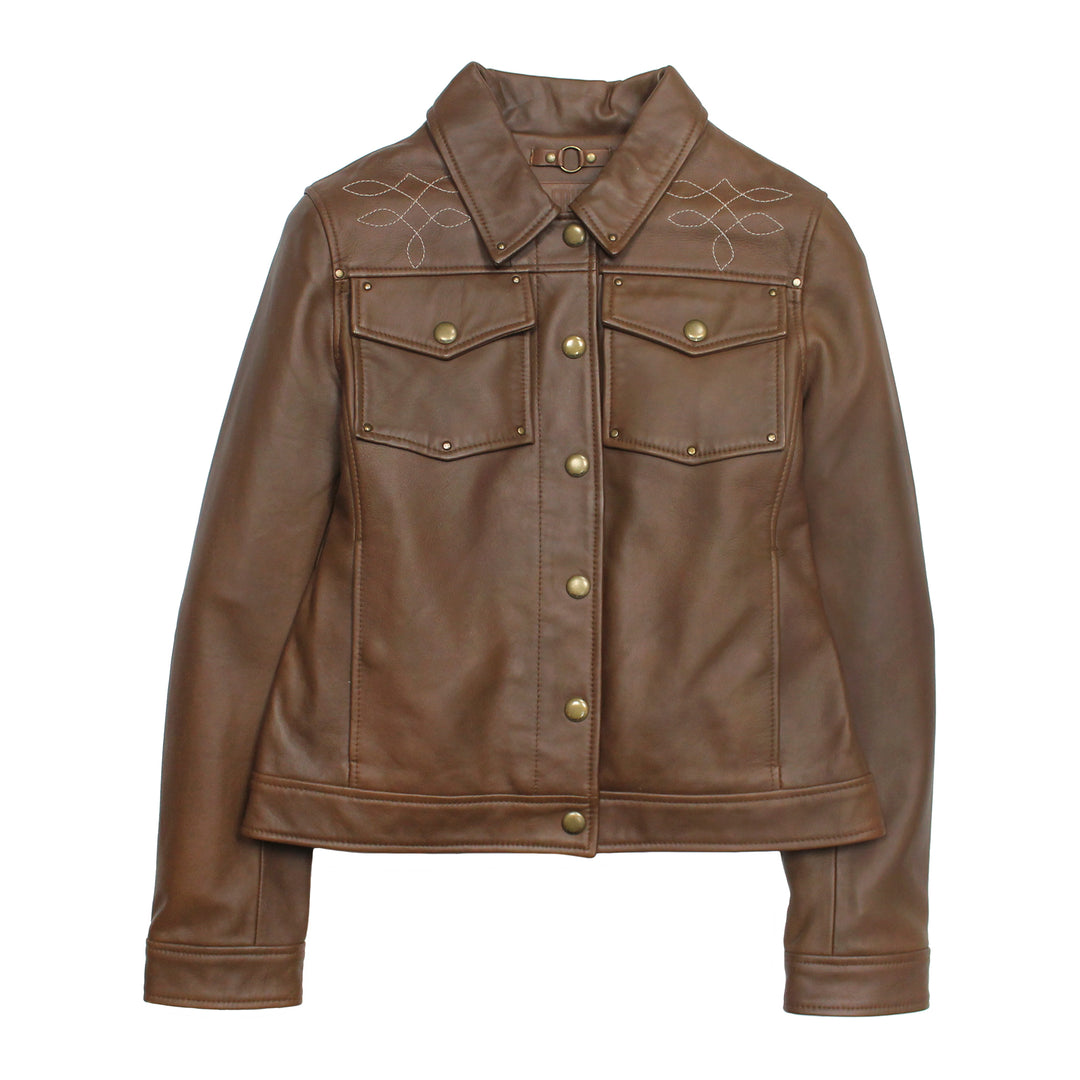 Frye Women’s Medium Brown Callum Trucker Leather Jacket / Medium Brown
