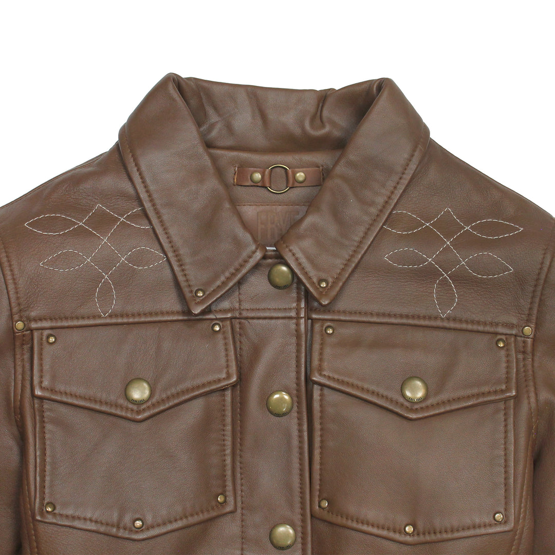 Frye Women’s Medium Brown Callum Trucker Leather Jacket / Medium Brown