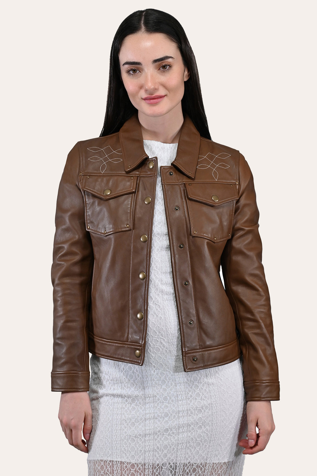 Frye Women’s Medium Brown Callum Trucker Leather Jacket / Medium Brown