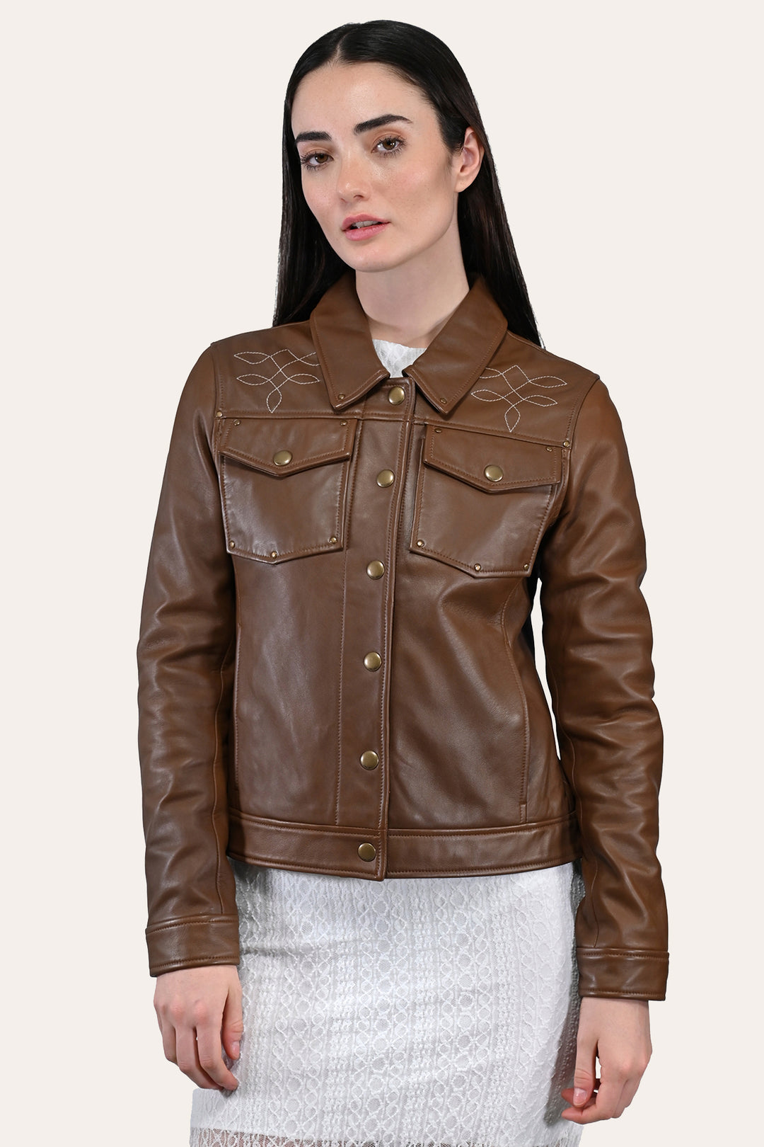 Frye Women’s Medium Brown Callum Trucker Leather Jacket / Medium Brown