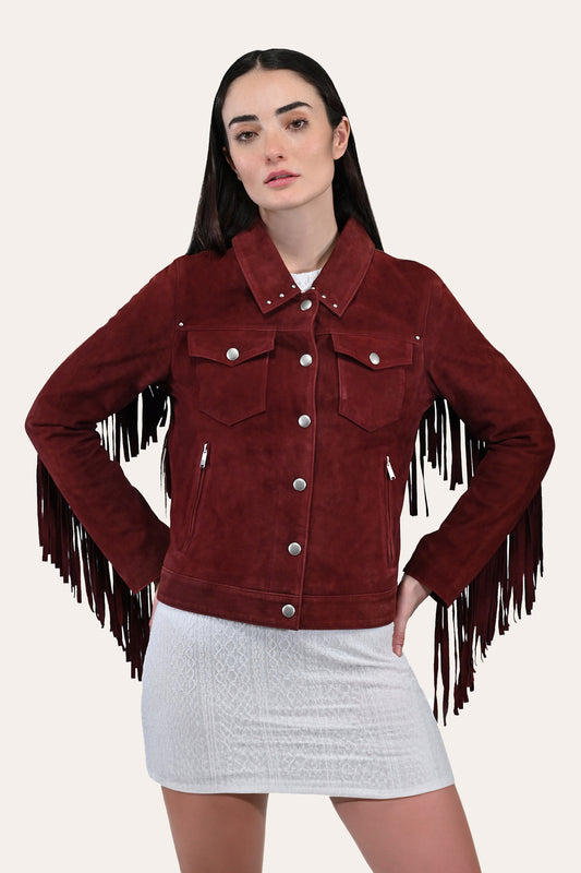 Frye Women’s Oxblood Nash Trucker Suede Jacket / Oxblood