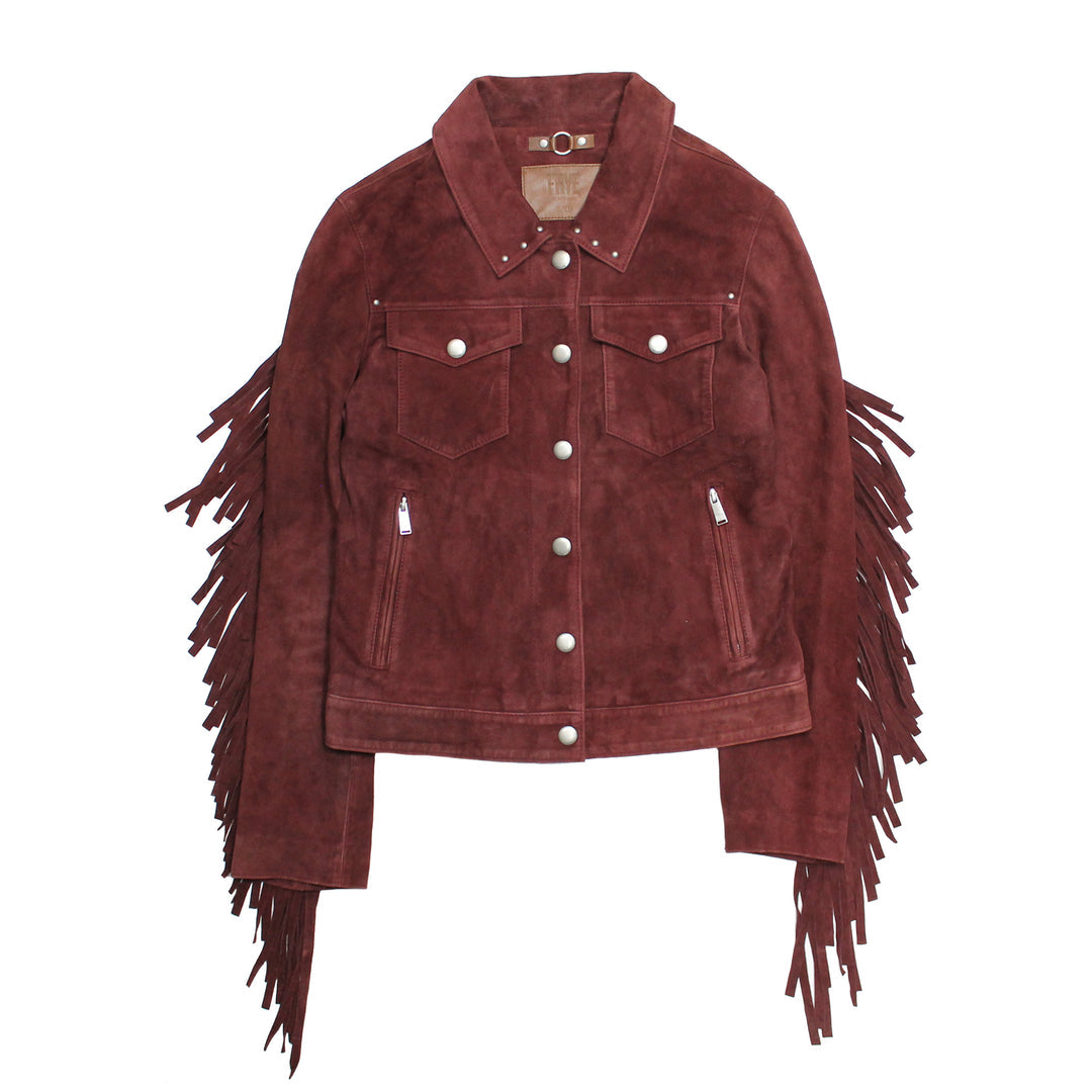 Frye Women’s Oxblood Nash Trucker Suede Jacket / Oxblood