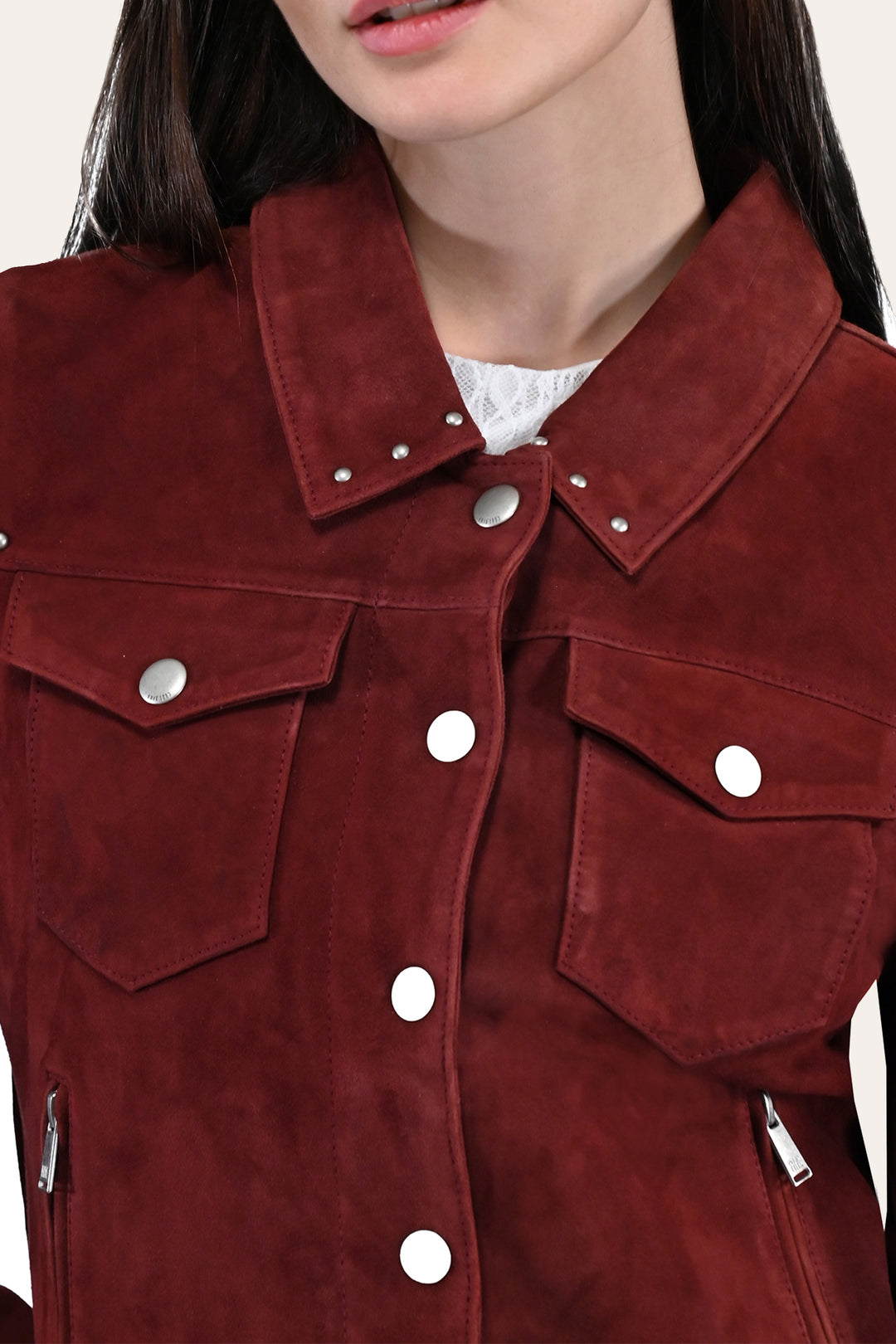 Frye Women’s Oxblood Nash Trucker Suede Jacket / Oxblood