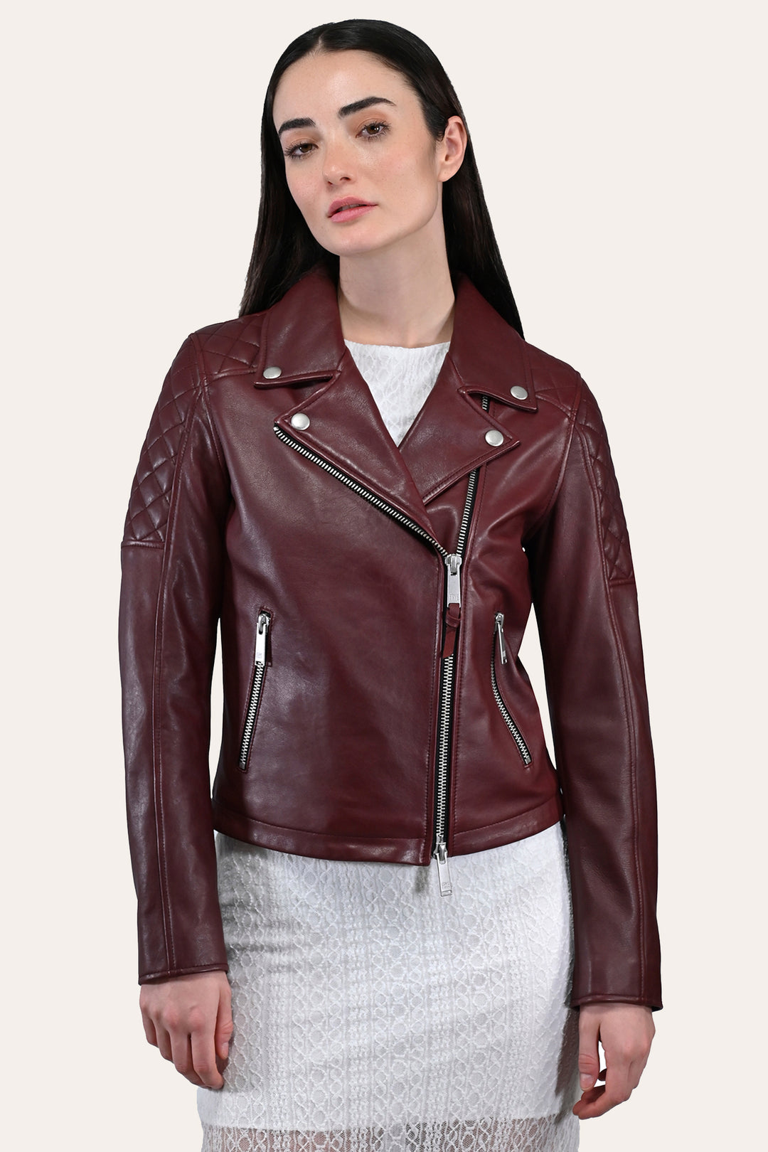 Frye Women’s Oxblood Oklahoma Nappa Leather Biker Jacket / Oxblood