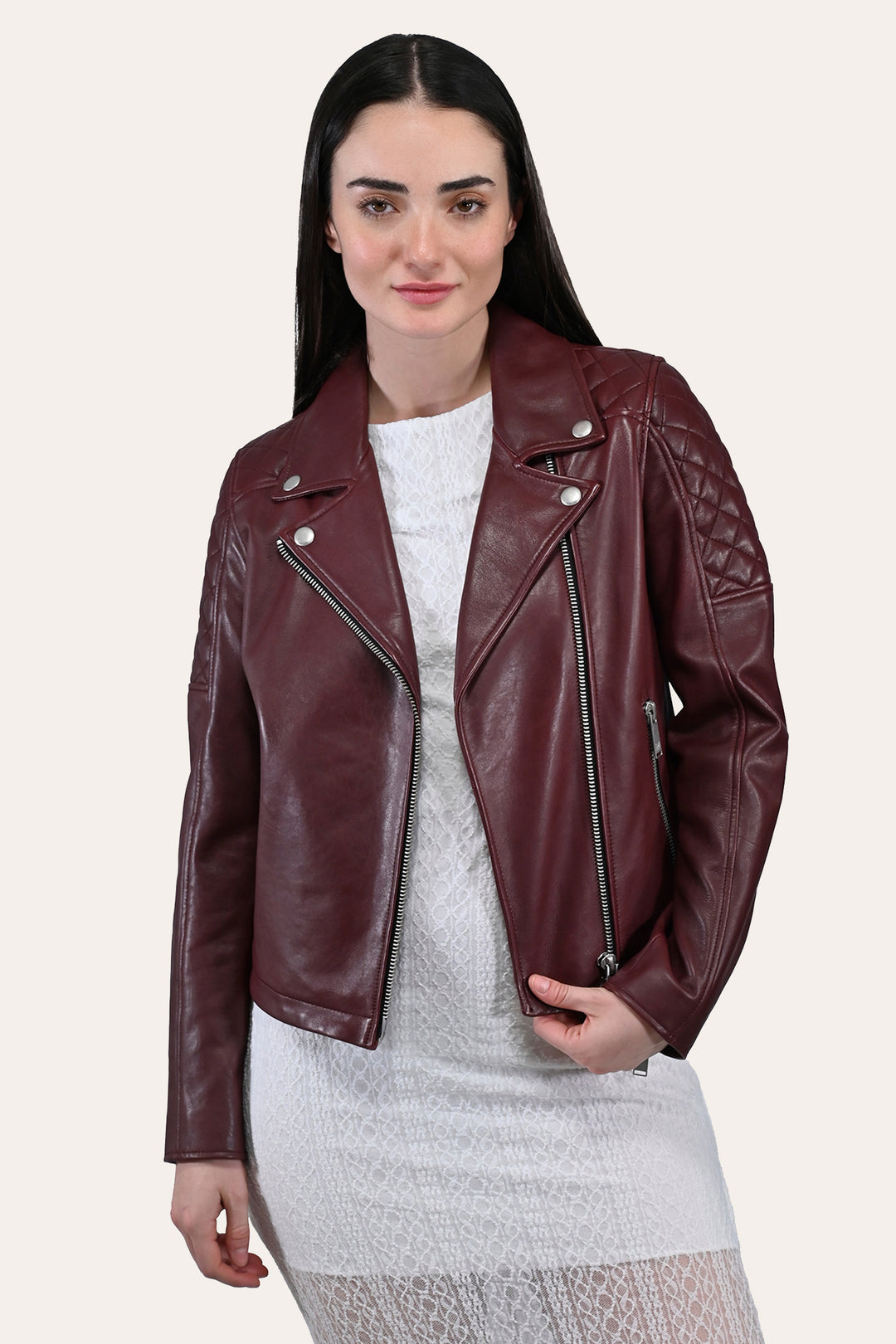Frye Women’s Oxblood Oklahoma Nappa Leather Biker Jacket / Oxblood
