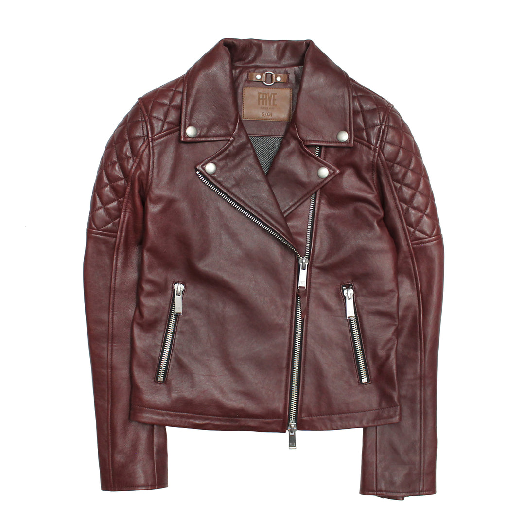 Frye Women’s Oxblood Oklahoma Nappa Leather Biker Jacket / Oxblood