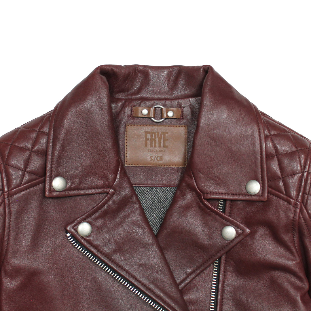 Frye Women’s Oxblood Oklahoma Nappa Leather Biker Jacket / Oxblood