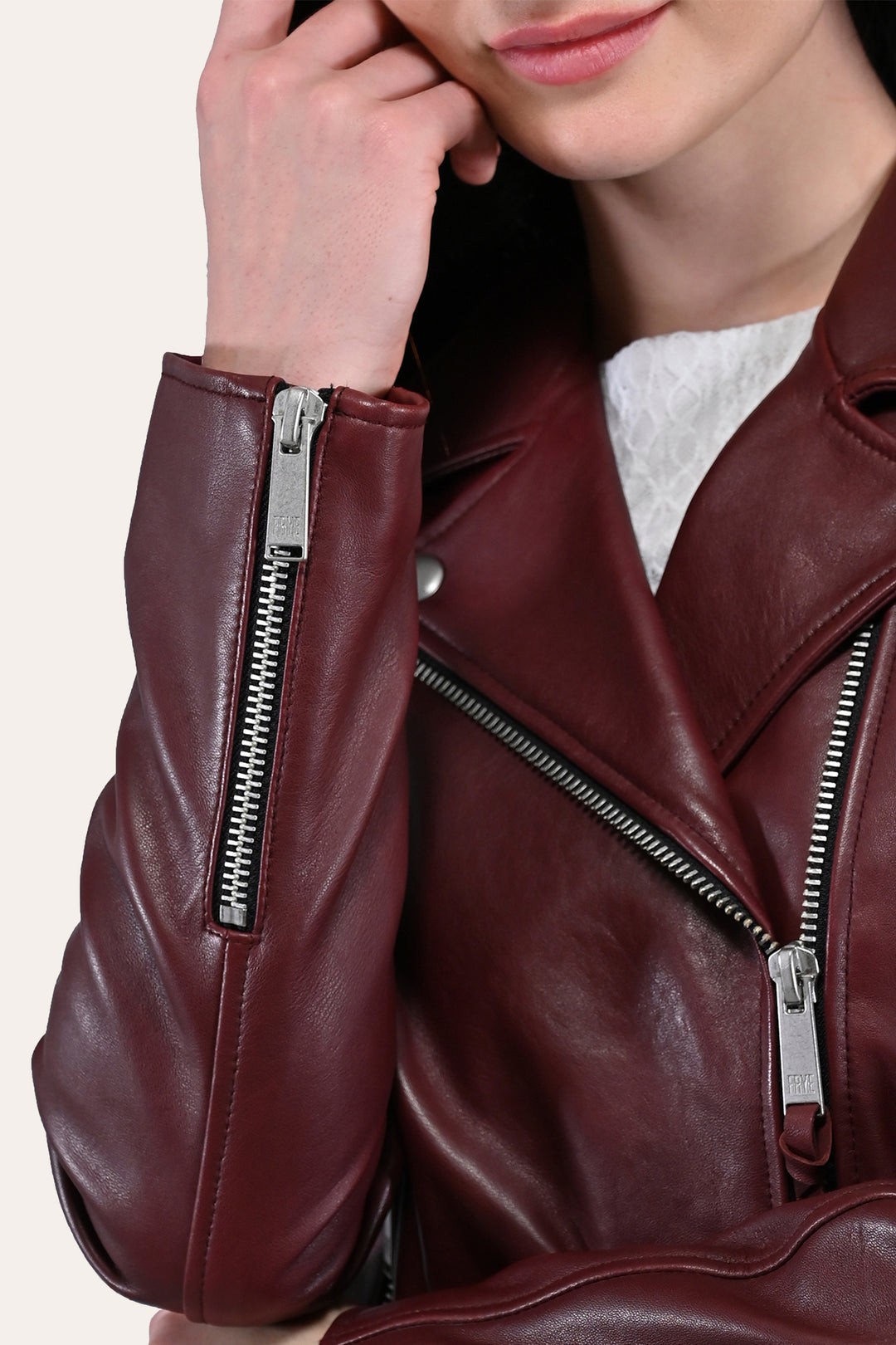 Frye Women’s Oxblood Oklahoma Nappa Leather Biker Jacket / Oxblood