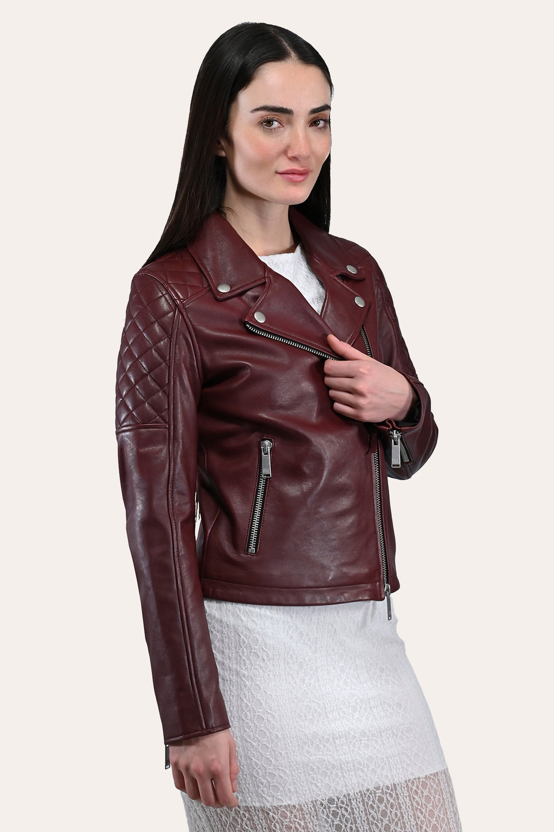 Frye Women’s Oxblood Oklahoma Nappa Leather Biker Jacket / Oxblood