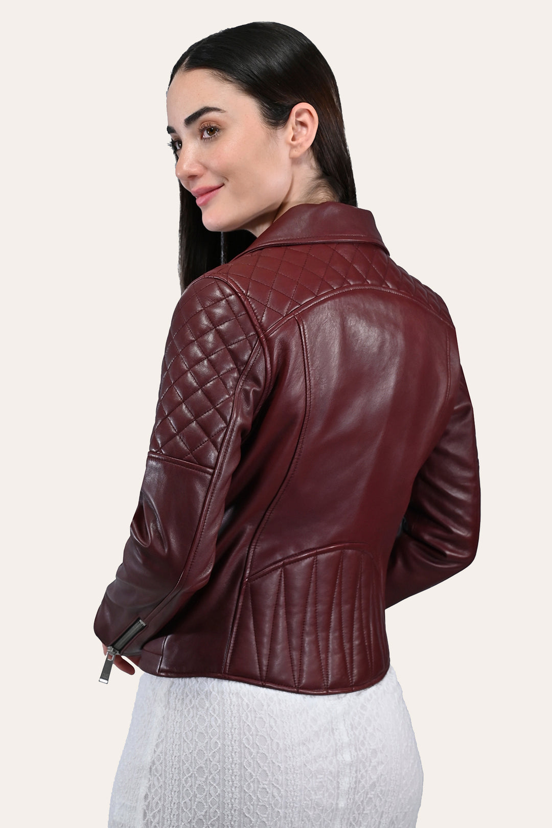 Frye Women’s Oxblood Oklahoma Nappa Leather Biker Jacket / Oxblood