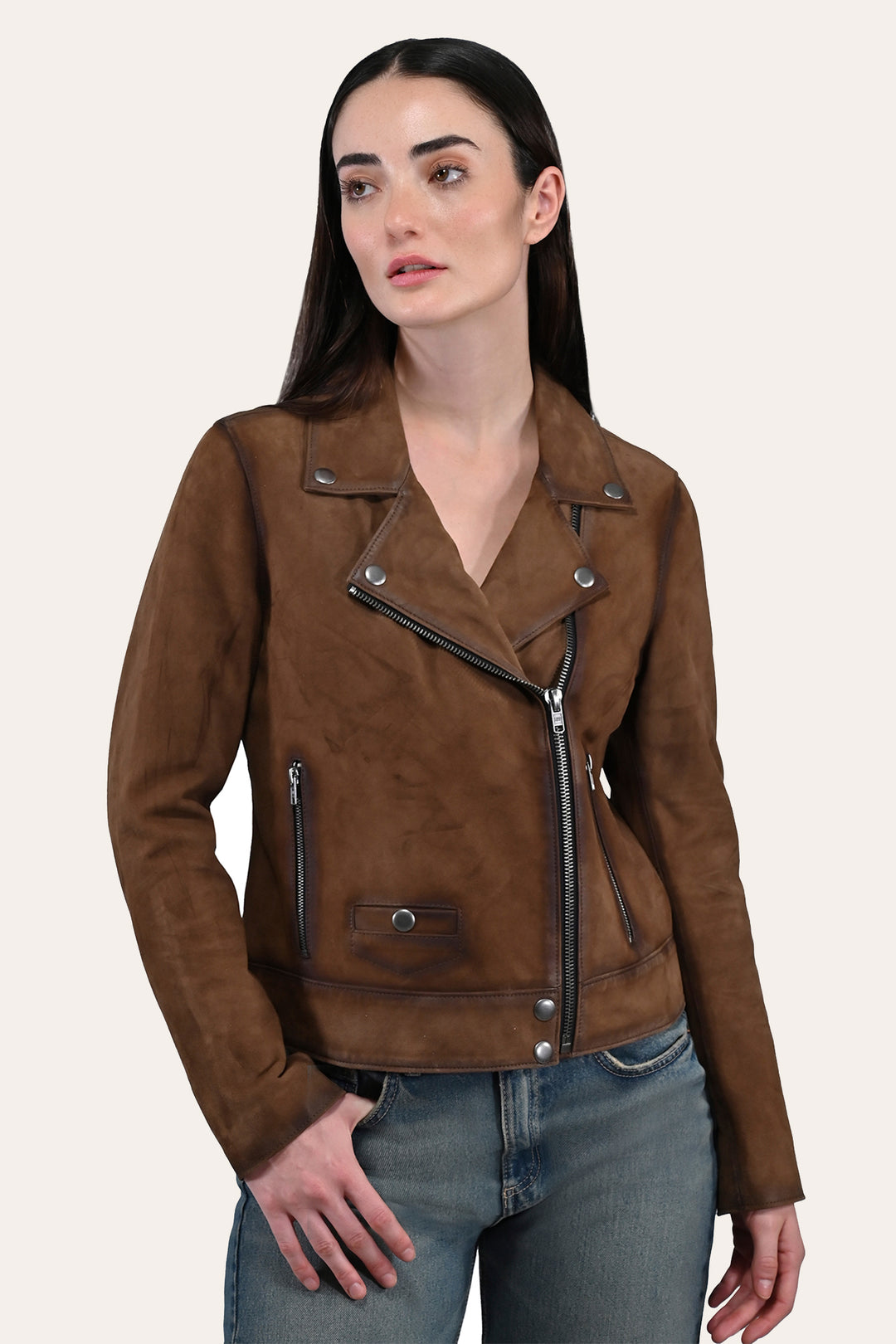 Frye Women’s Dark Taupe Oakley Vintage Suede Biker Jacket / Dark taupe