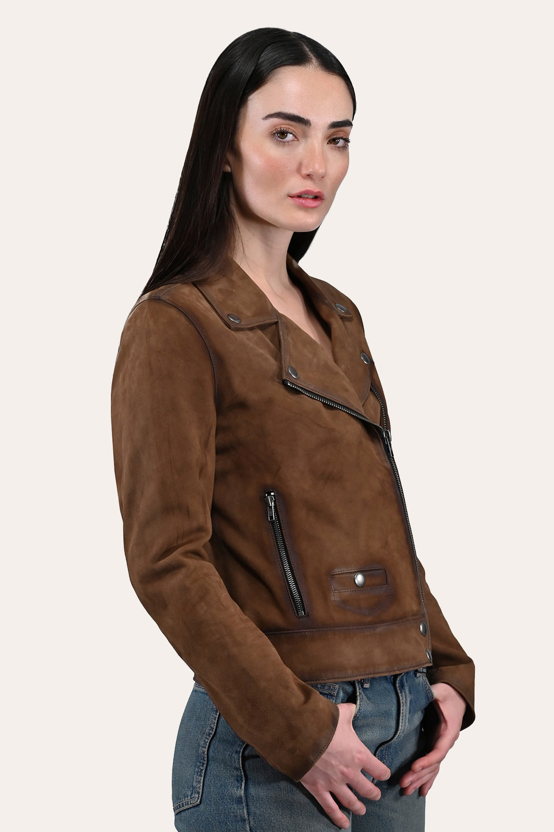 Frye Women’s Dark Taupe Oakley Vintage Suede Biker Jacket / Dark taupe