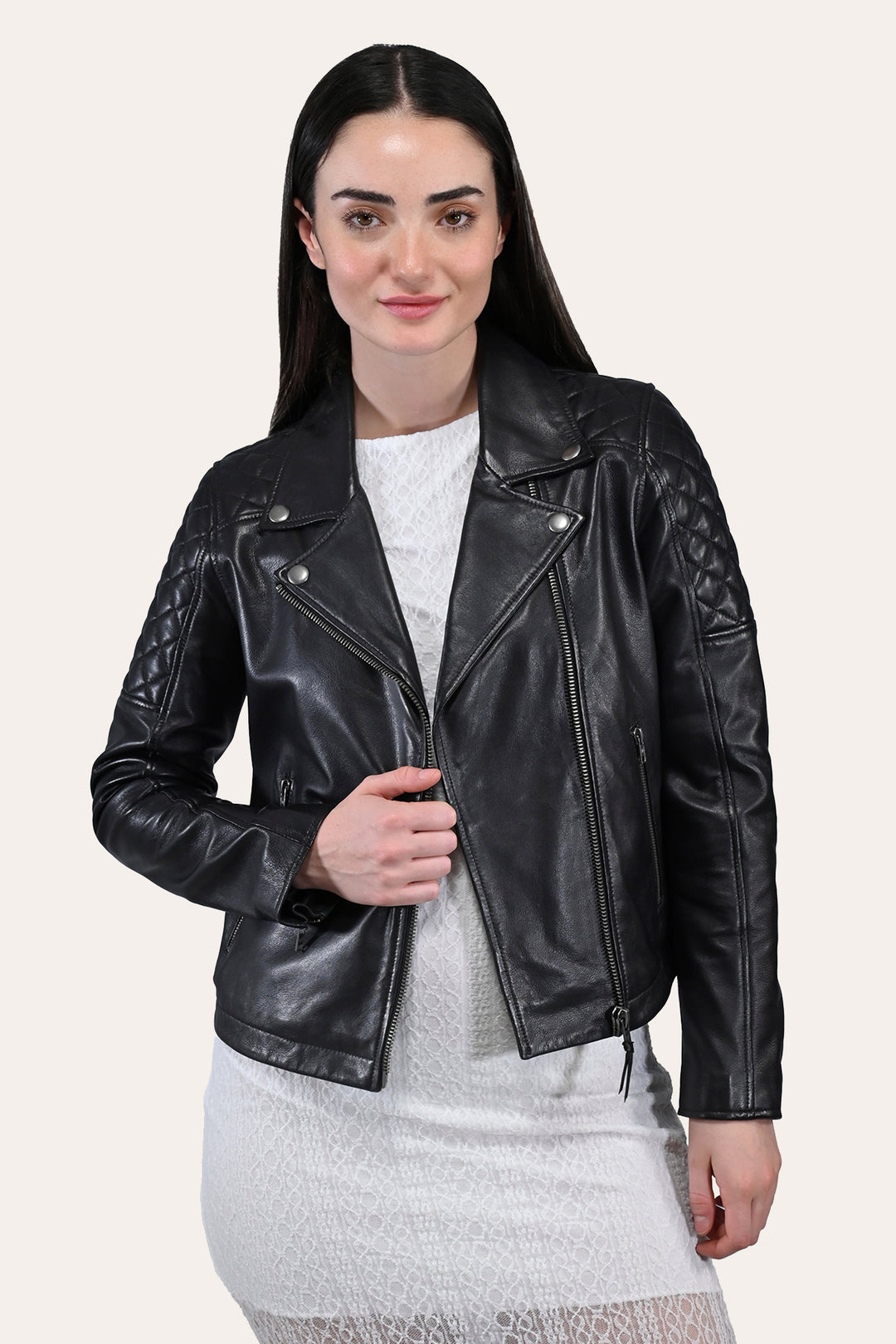 Frye Women’s Black Oklahoma Biker Leather Jacket / Black