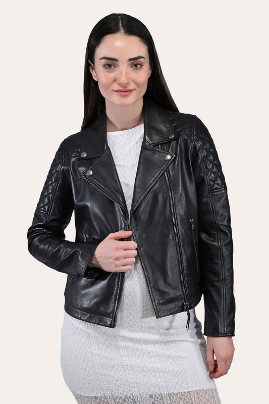 Frye Women’s Black Oklahoma Biker Leather Jacket / Black