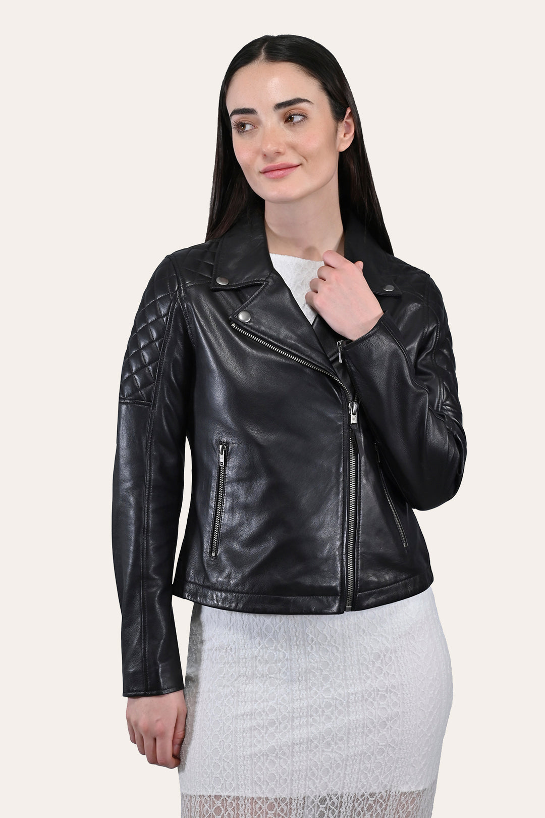 Frye Women’s Black Oklahoma Biker Leather Jacket / Black