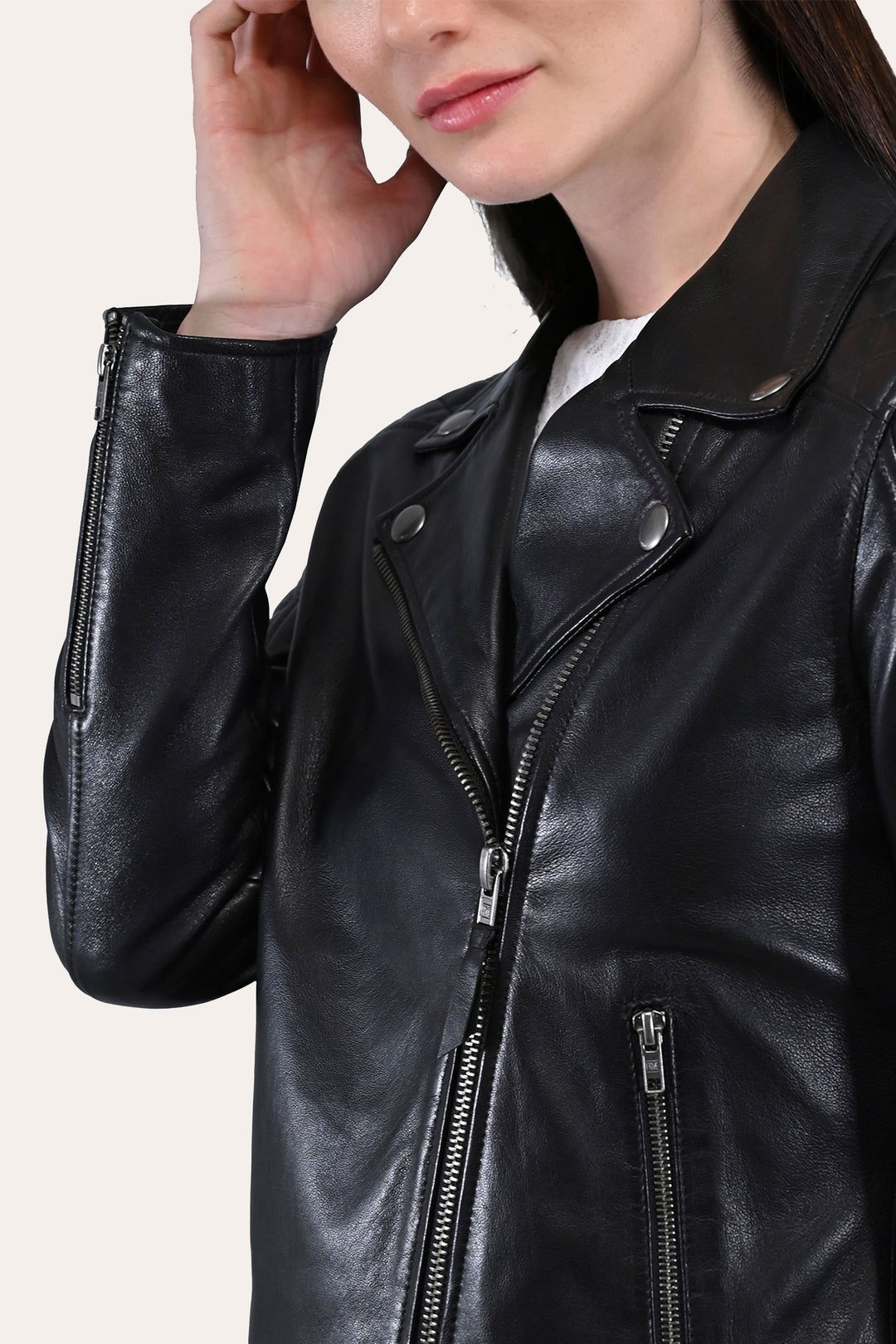 Frye Women’s Black Oklahoma Biker Leather Jacket / Black
