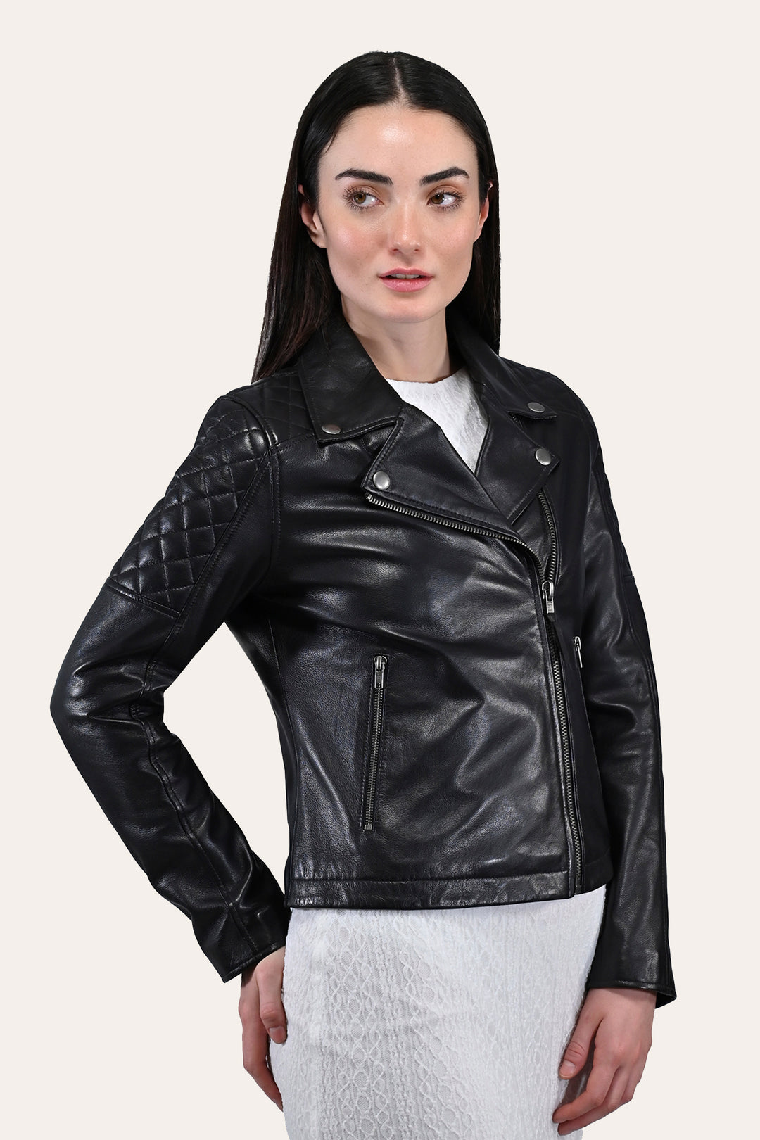 Frye Women’s Black Oklahoma Biker Leather Jacket / Black