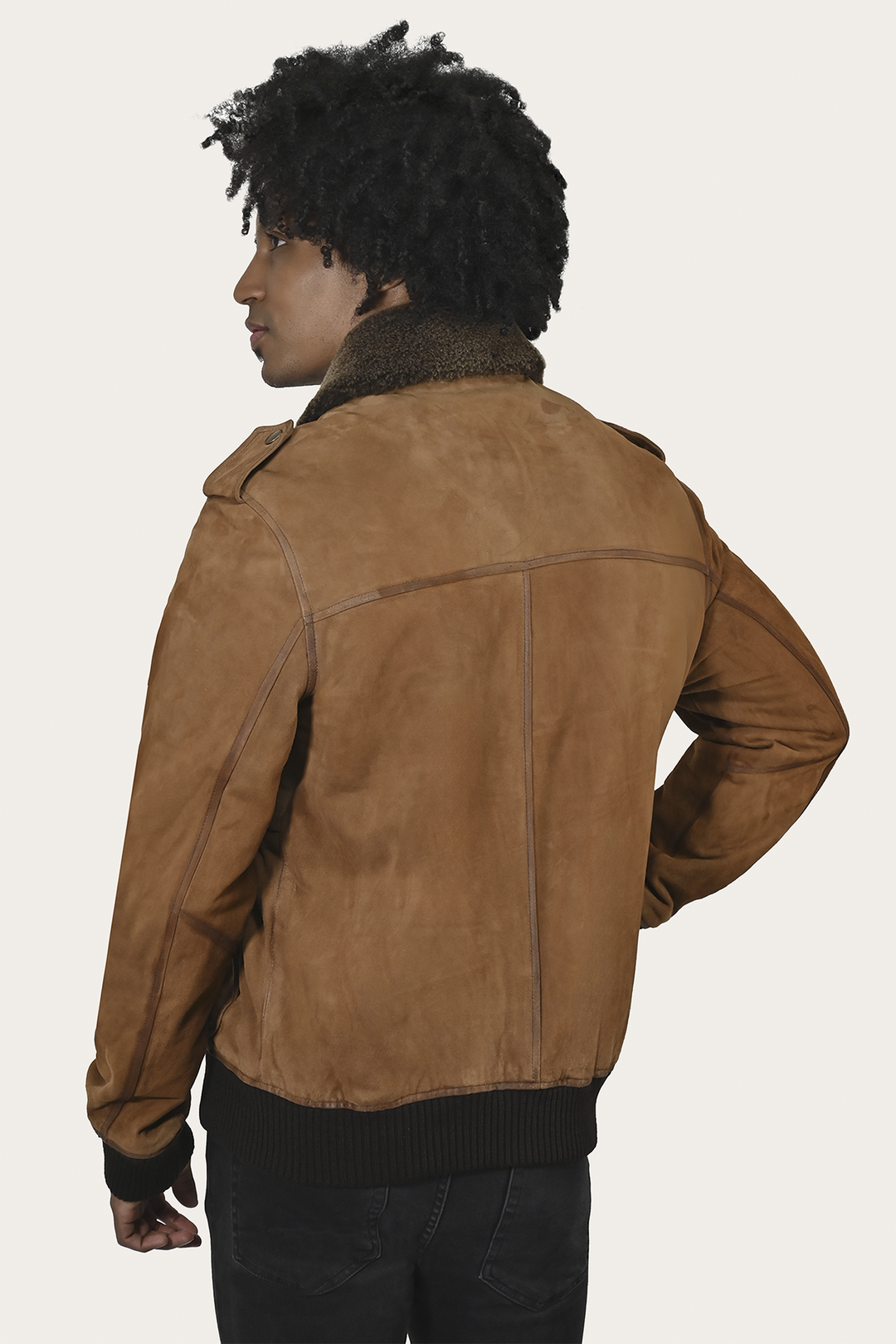 Frye Men’s Middle Brown Jethro Shearling Flight Suede Jacket / Middle Brown