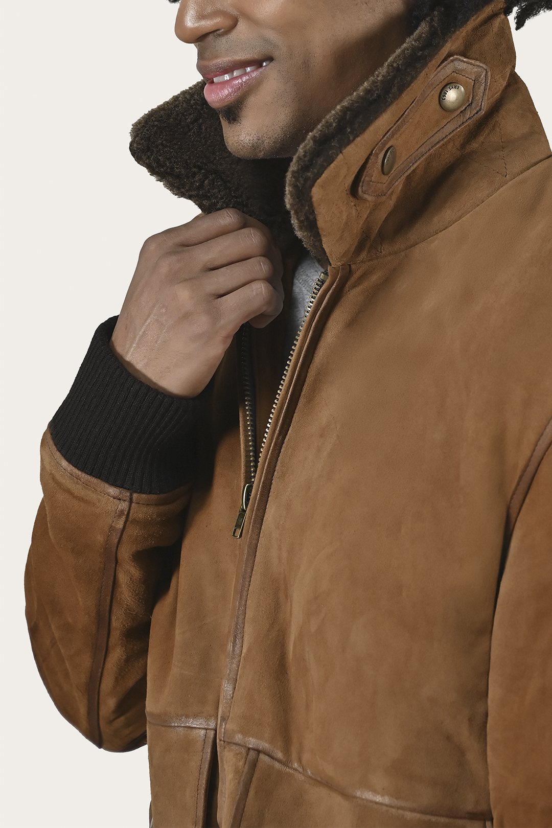 Frye Men’s Middle Brown Jethro Shearling Flight Suede Jacket / Middle Brown