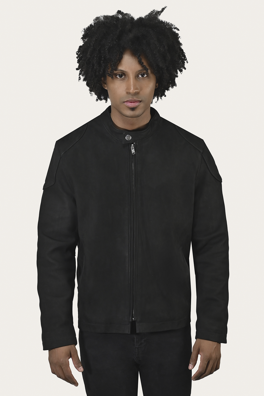 Frye Men’s Black Gannon Lamb Leather Racer Jacket / Black