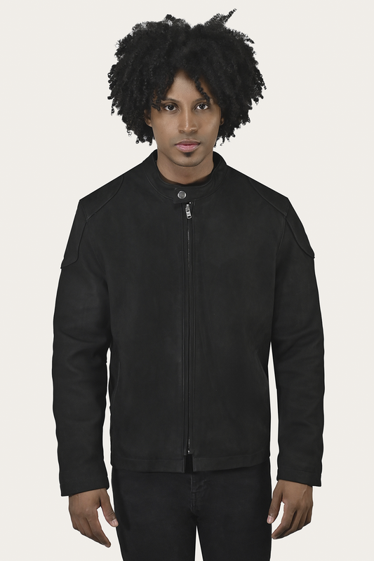 Frye Men’s Black Gannon Lamb Leather Racer Jacket / Black