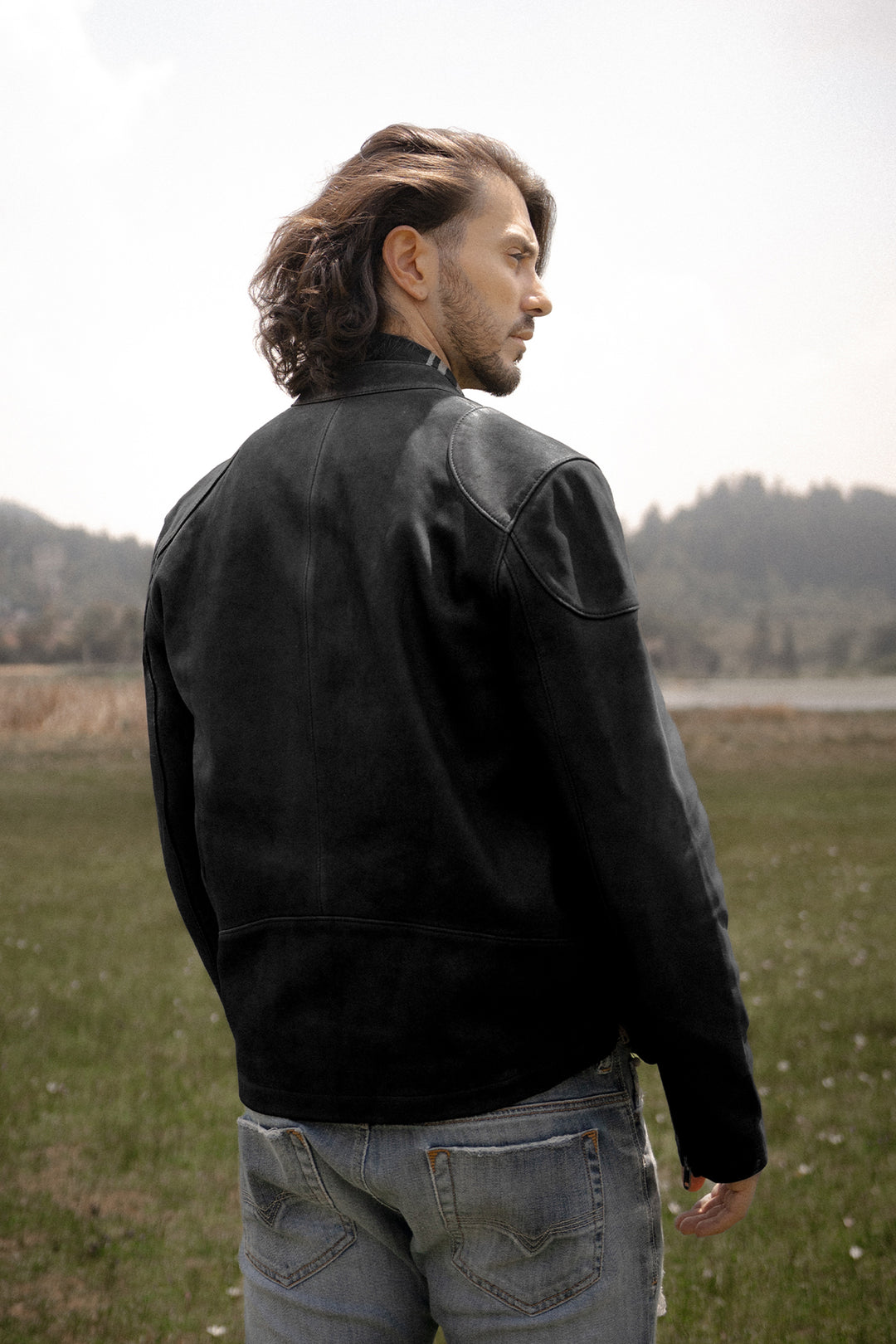 Frye Men’s Black Gannon Lamb Leather Racer Jacket / Black