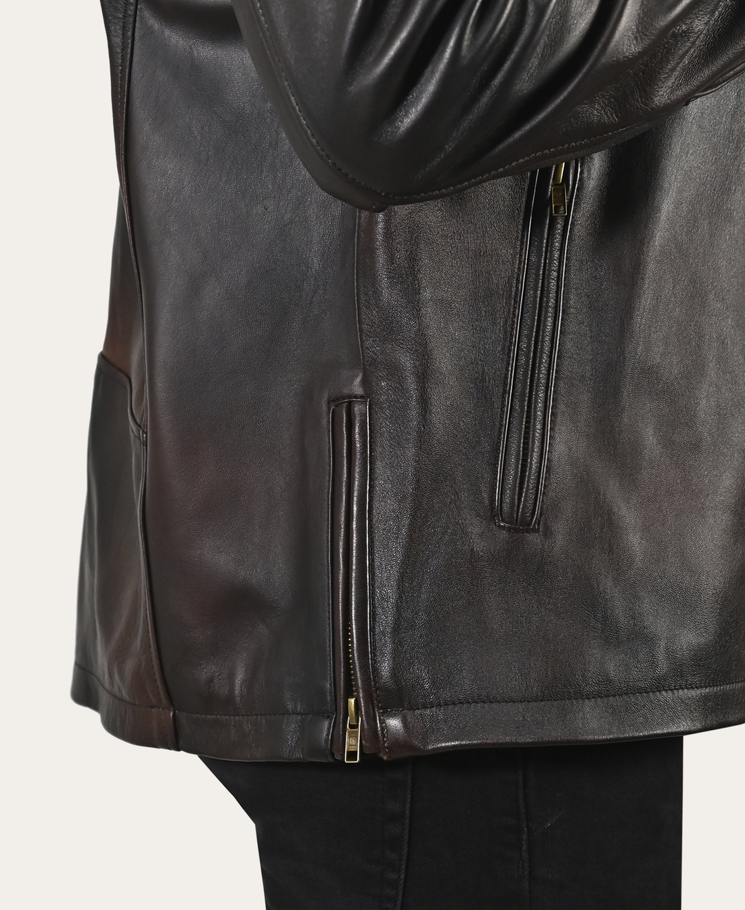 Frye Men’s Cognac Black Huck Cowhide Racer Leather Jacket / Cognac Black