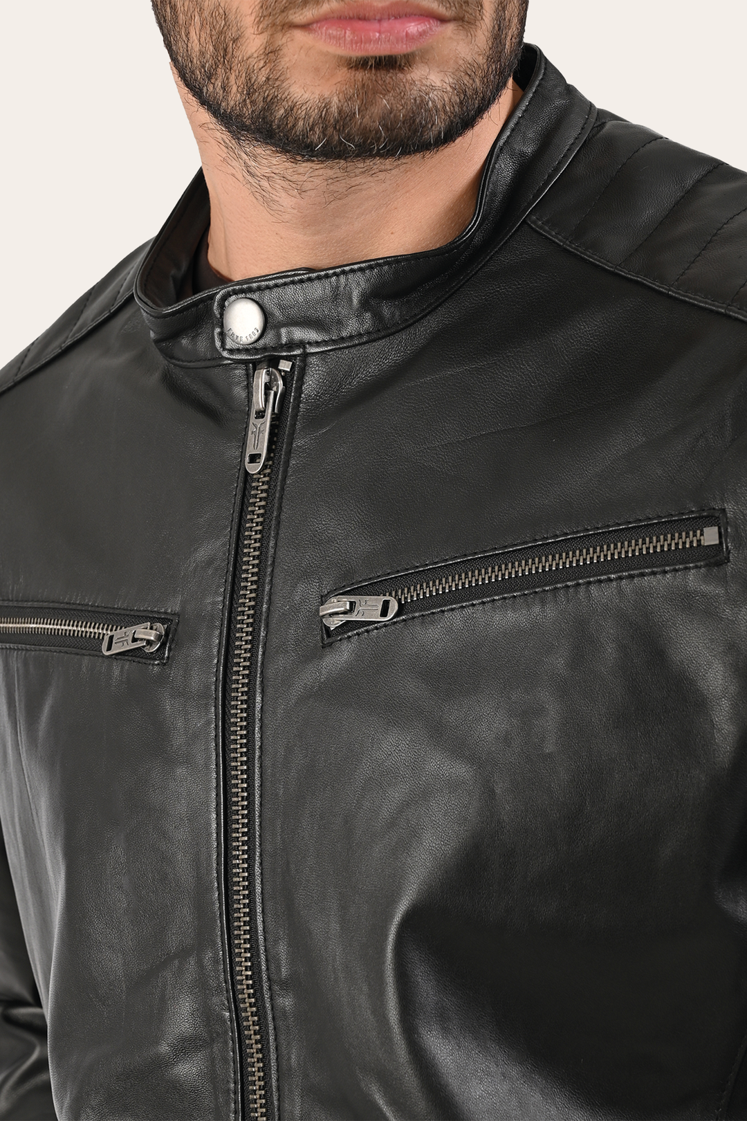 Frye Men’s Black Pioneer Racer Leather Jacket / Black