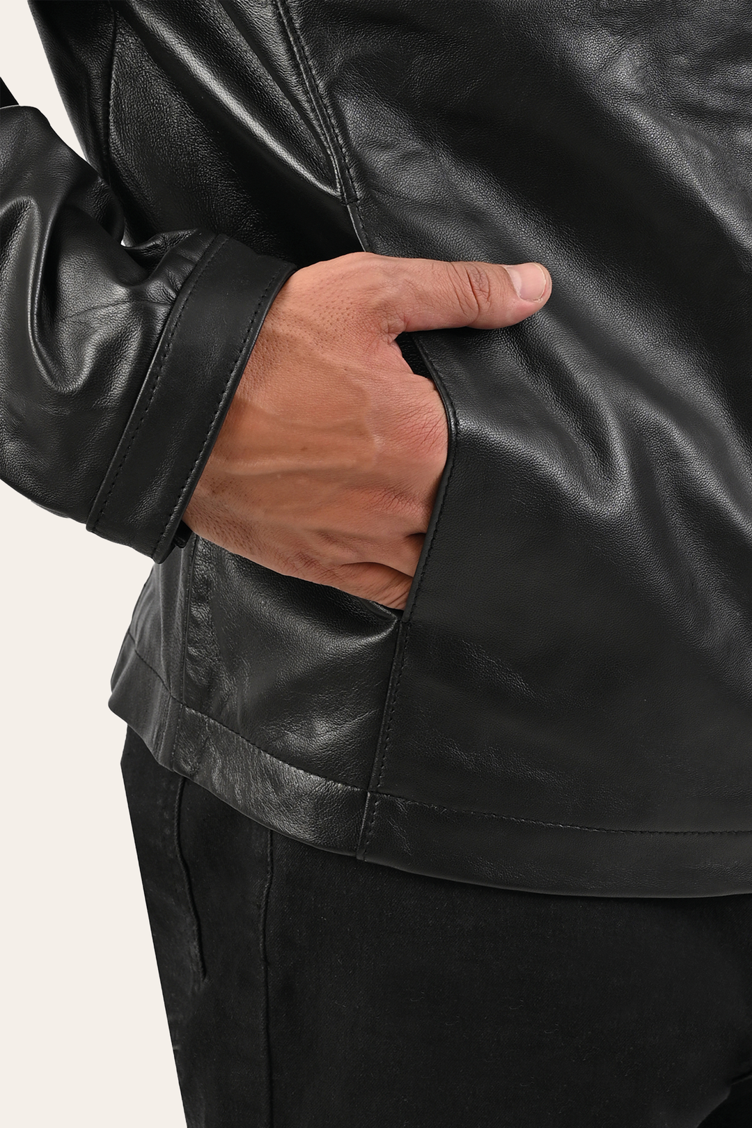 Frye Men’s Black Pioneer Racer Leather Jacket / Black