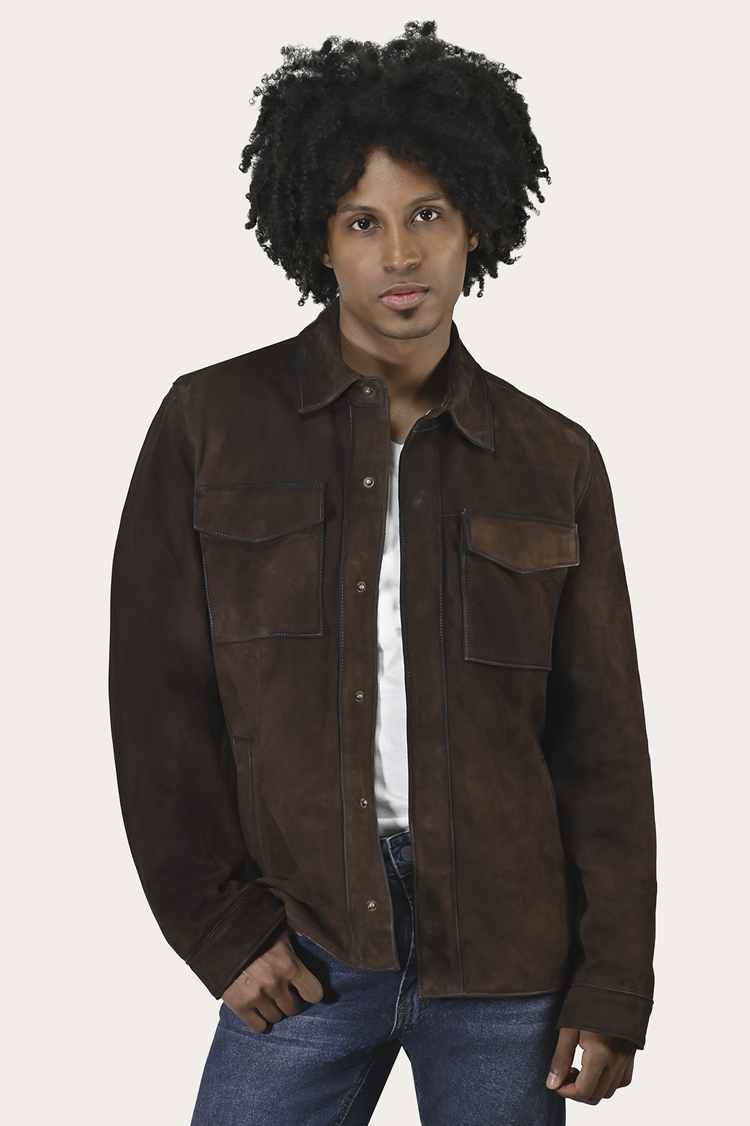 Frye Men’s Dark Brown Brock Classic Suede Shacket / Dark Brown