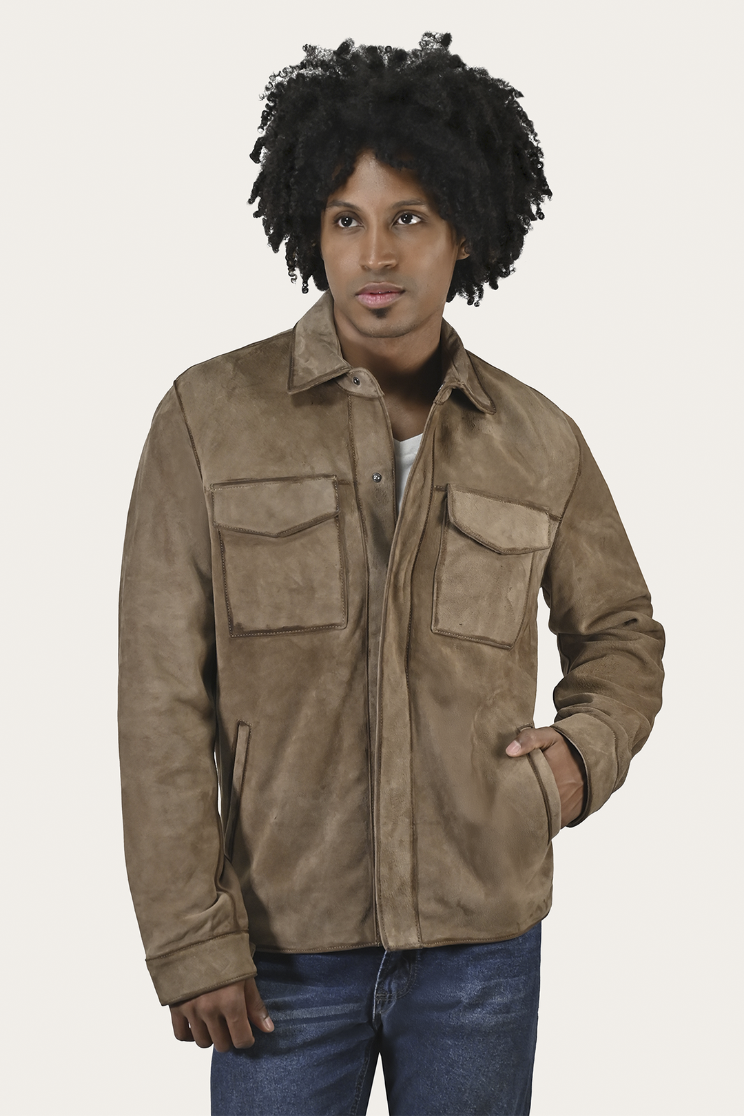 Frye Men’s Taupe Brock Suede Utility Shacket / Taupe