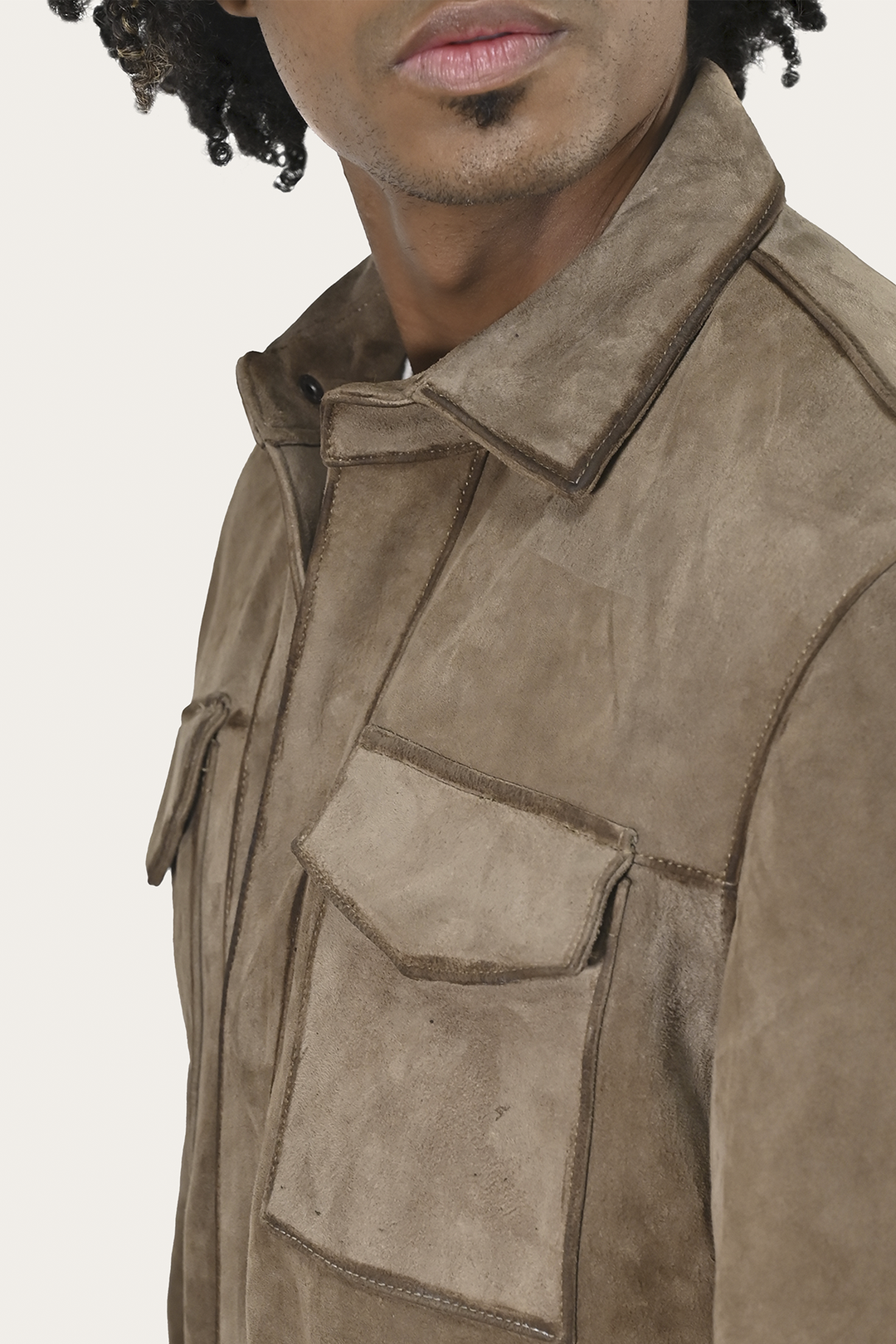 Frye Men’s Taupe Brock Suede Utility Shacket / Taupe