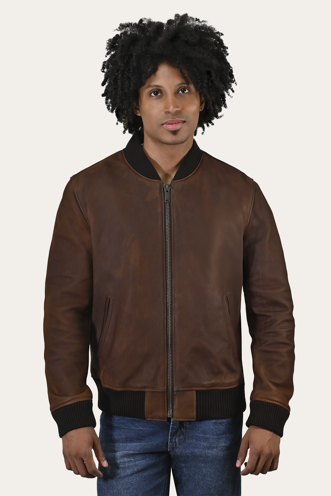 Frye Men’s Cognac Clay Leather Bomber Jacket / Cognac