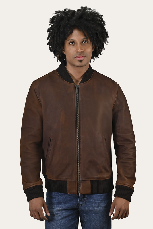 Frye Men’s Cognac Clay Leather Bomber Jacket / Cognac