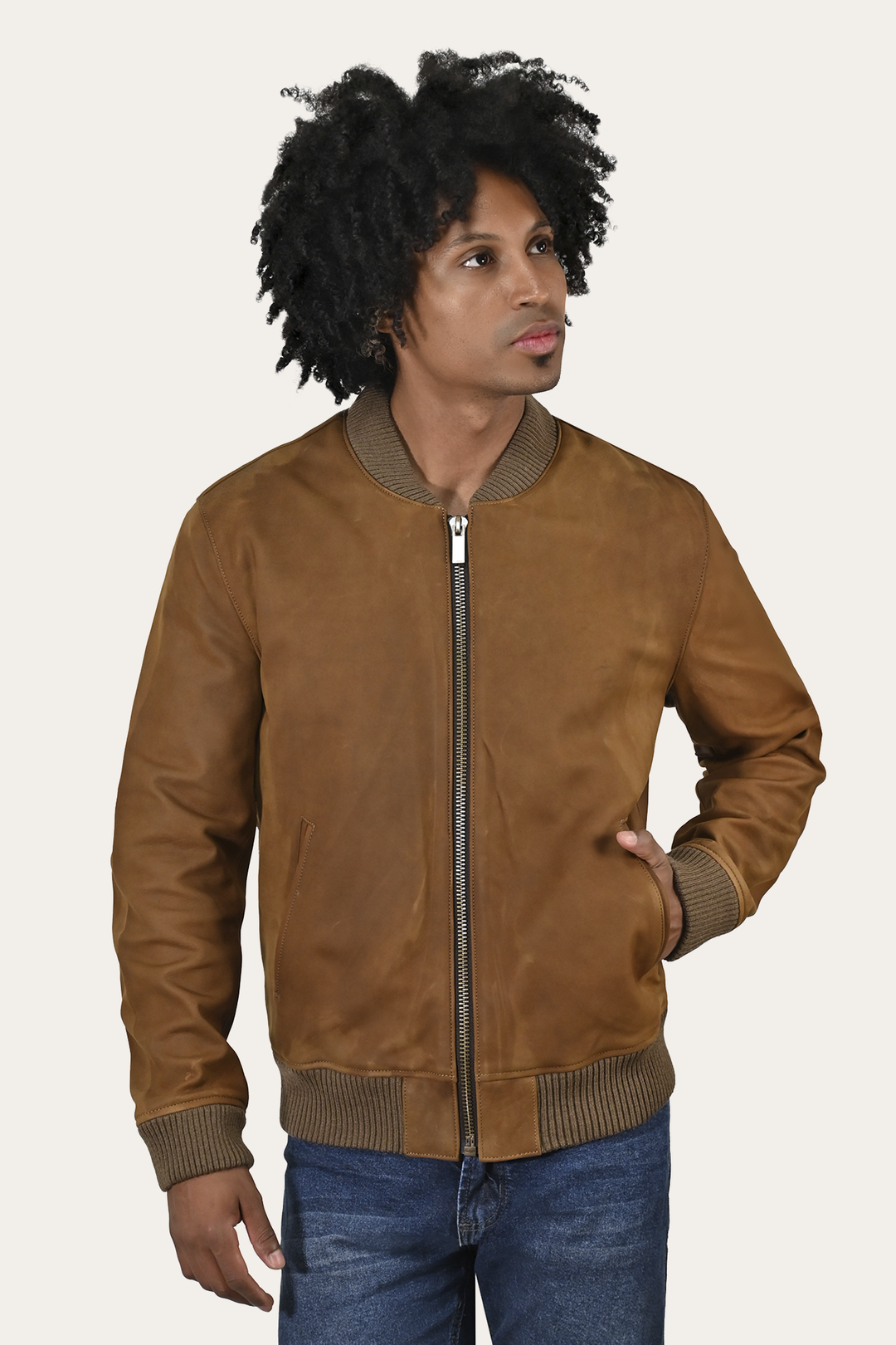 Frye Men’s Burnt Copper Clay Leather Bomber Jacket / Burnt copper