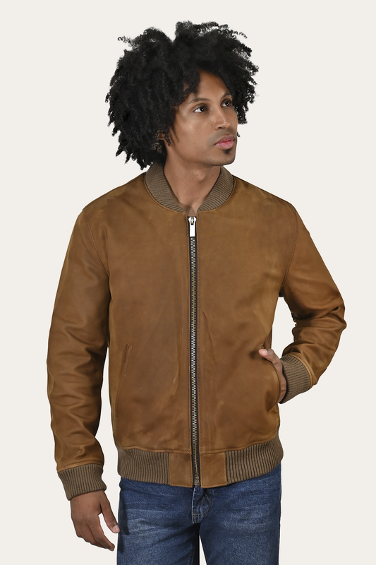 Frye Men’s Burnt Copper Clay Leather Bomber Jacket / Burnt copper