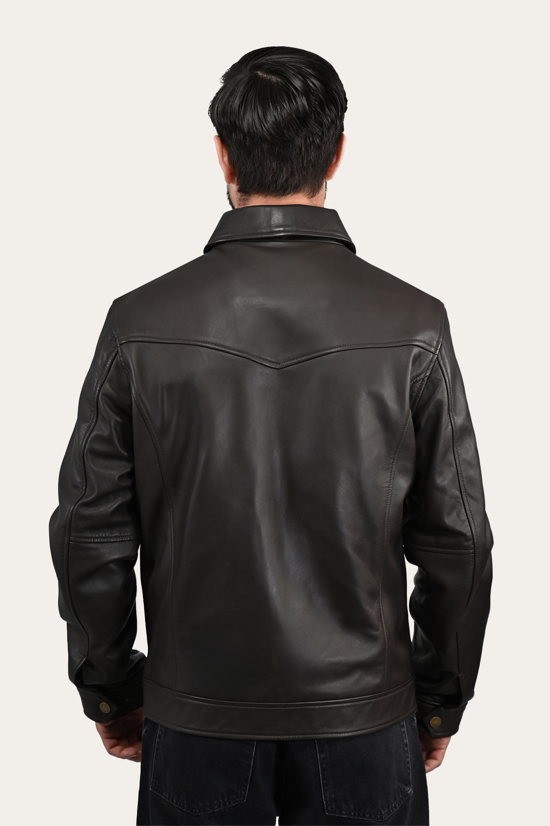 Frye Men’s Dark Brown Durango Trucker Leather Jacket / Dark Brown