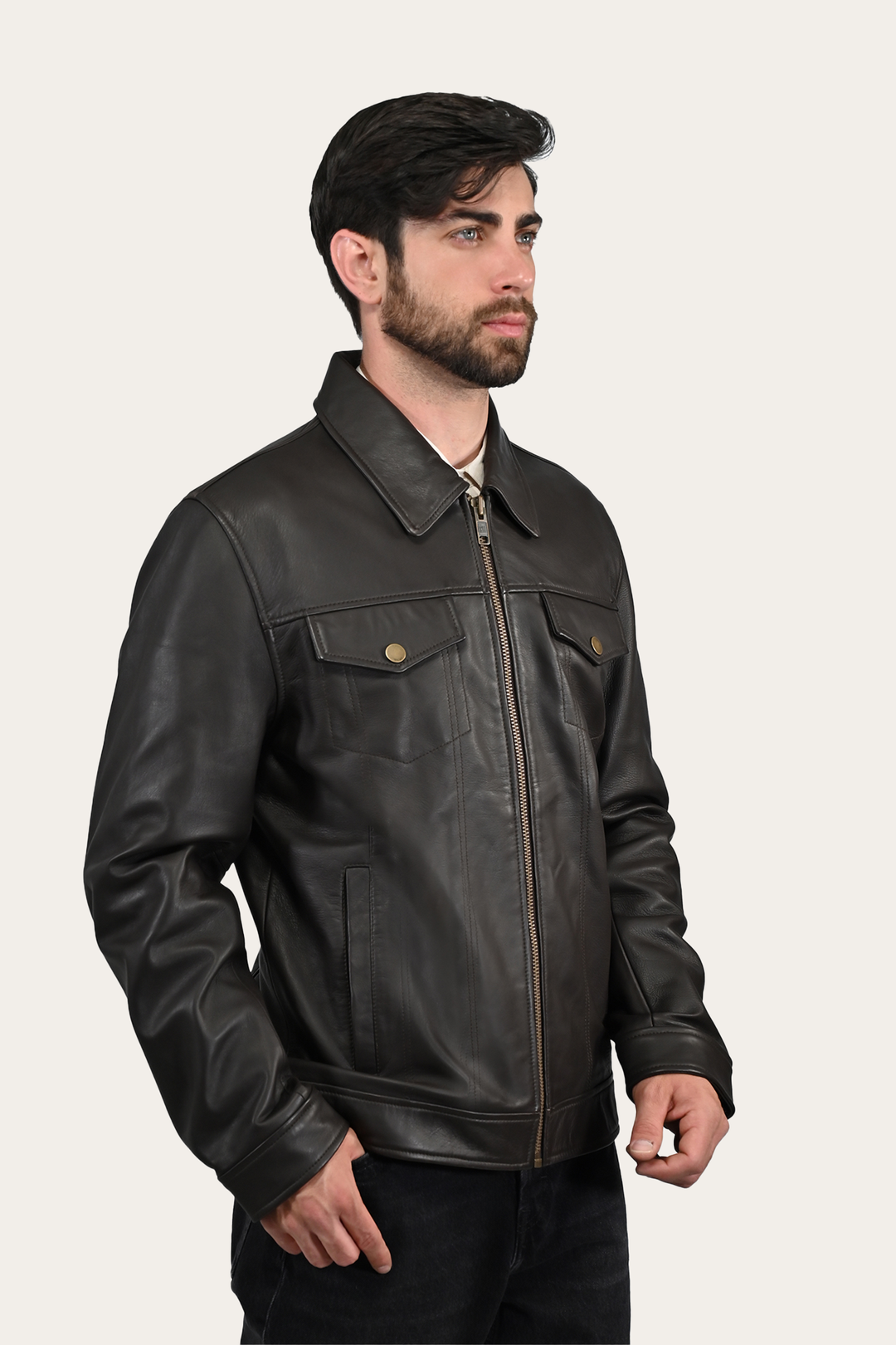 Frye Men’s Dark Brown Durango Trucker Leather Jacket / Dark Brown