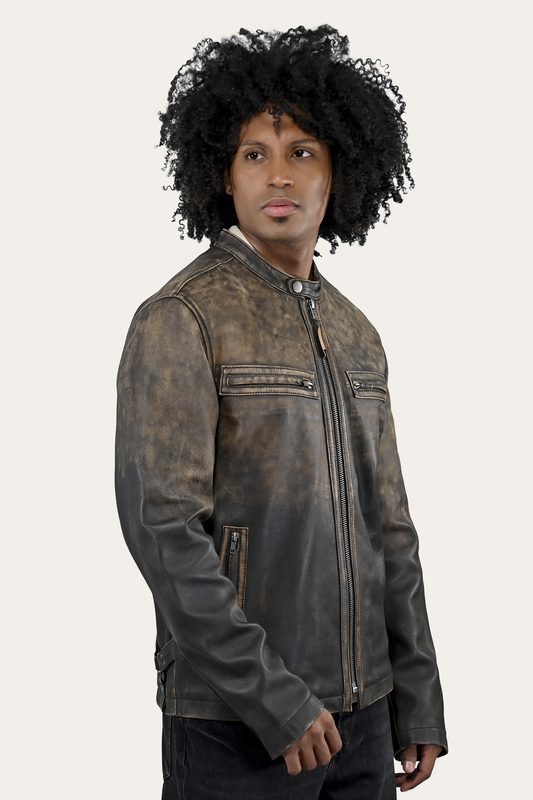 Frye Men’s Brown Beige Leland Ombre Leather Jacket / Brown Beige