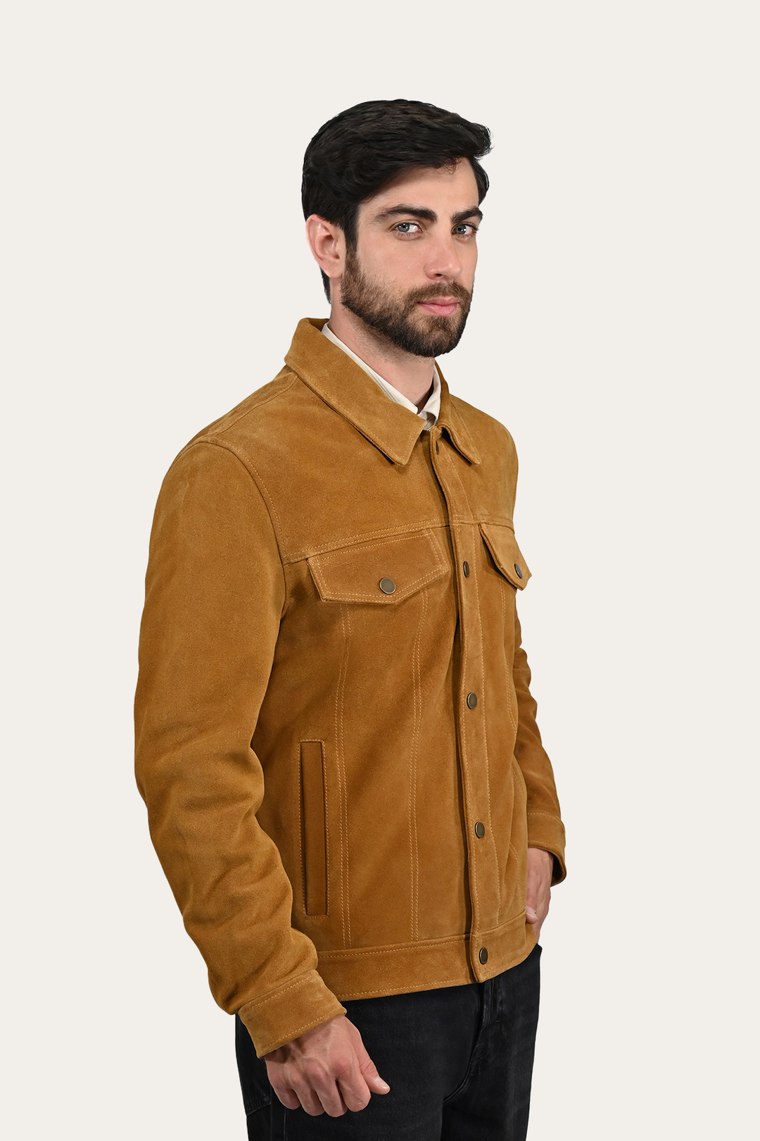 Frye Men’s Tan Trailblazer Trucker Suede Jacket / Tan