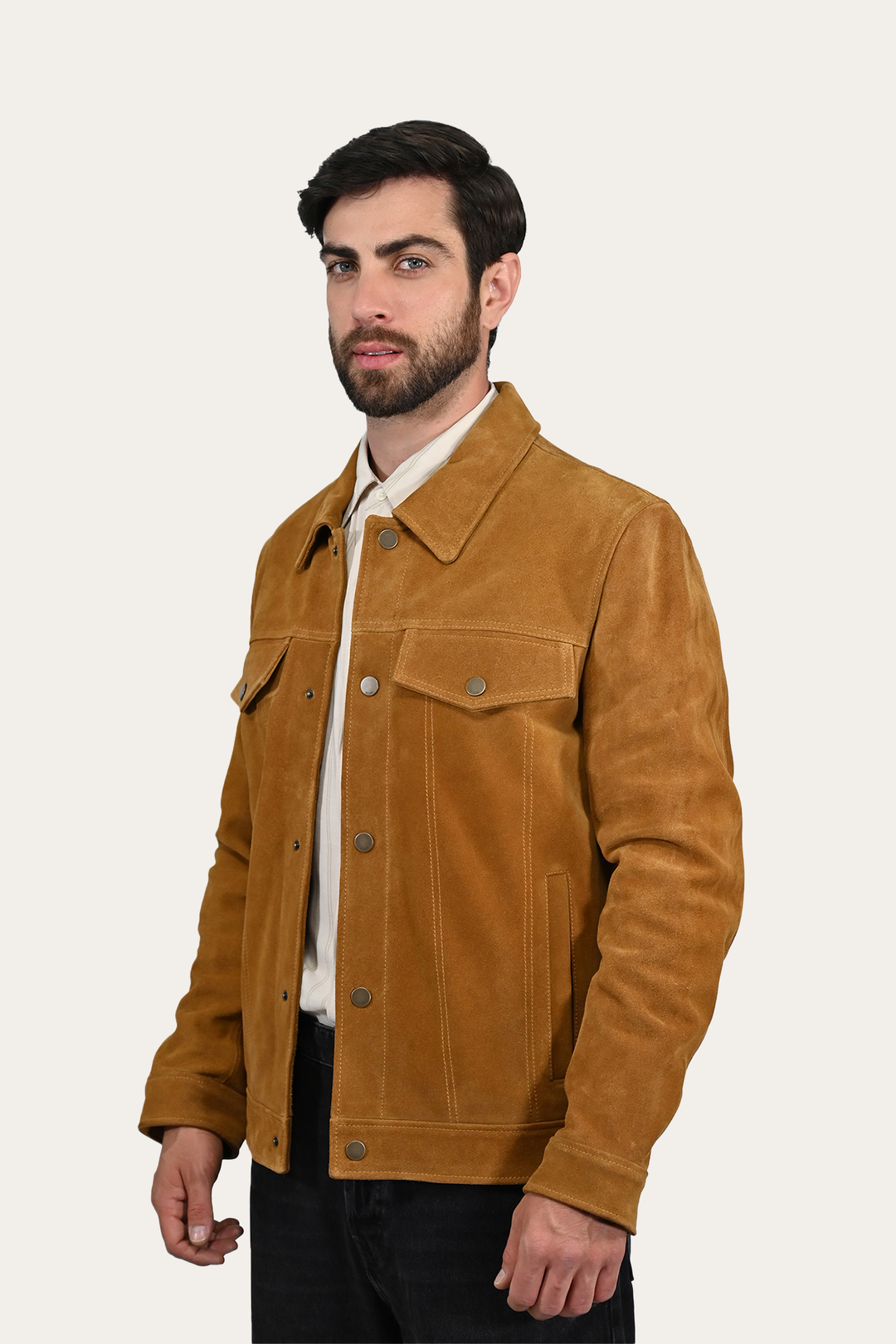 Frye Men’s Tan Trailblazer Trucker Suede Jacket / Tan