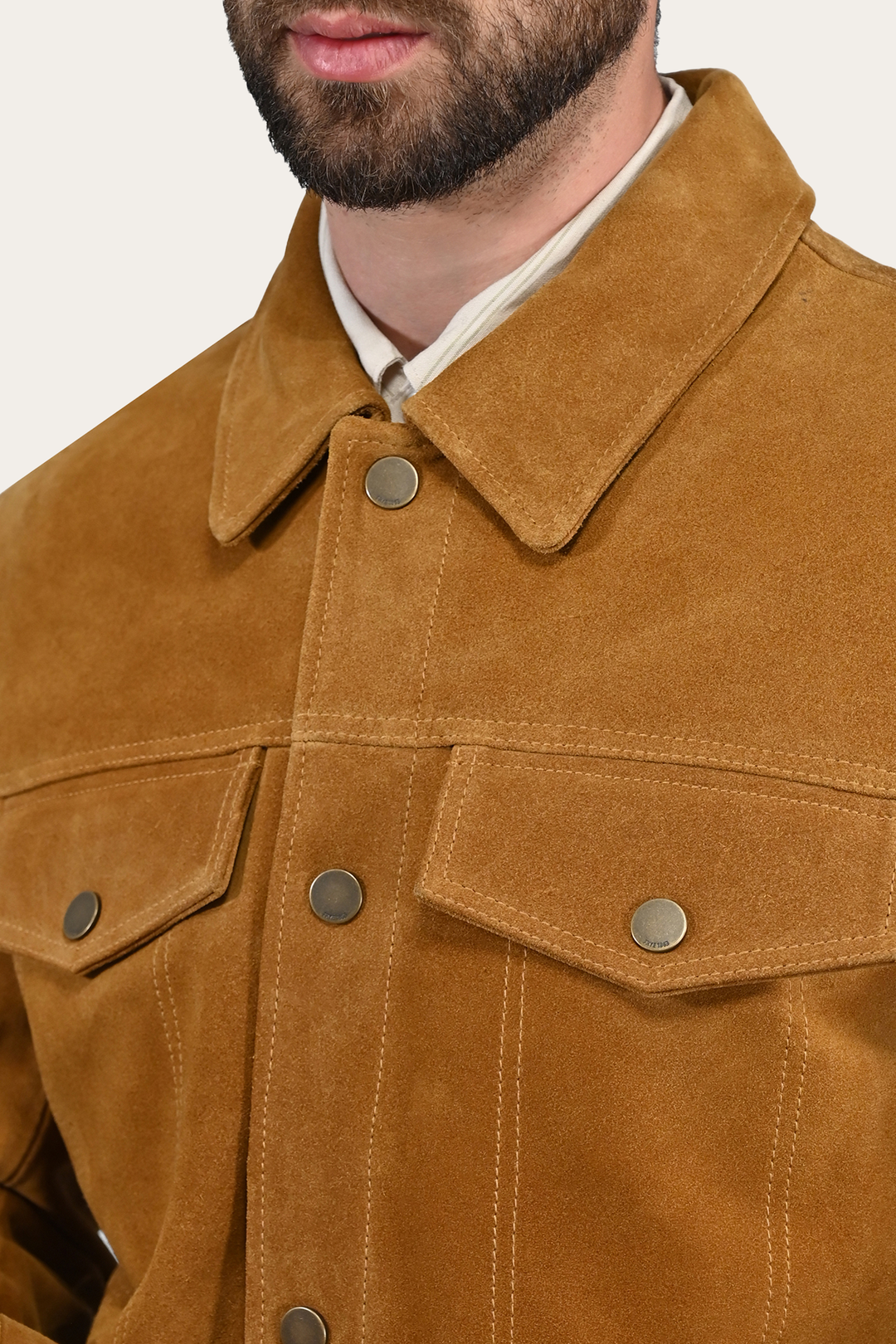 Frye Men’s Tan Trailblazer Trucker Suede Jacket / Tan