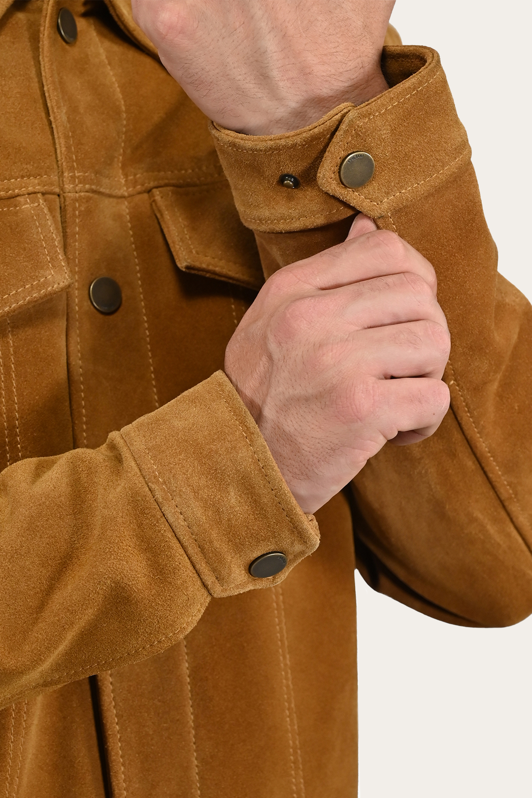 Frye Men’s Tan Trailblazer Trucker Suede Jacket / Tan