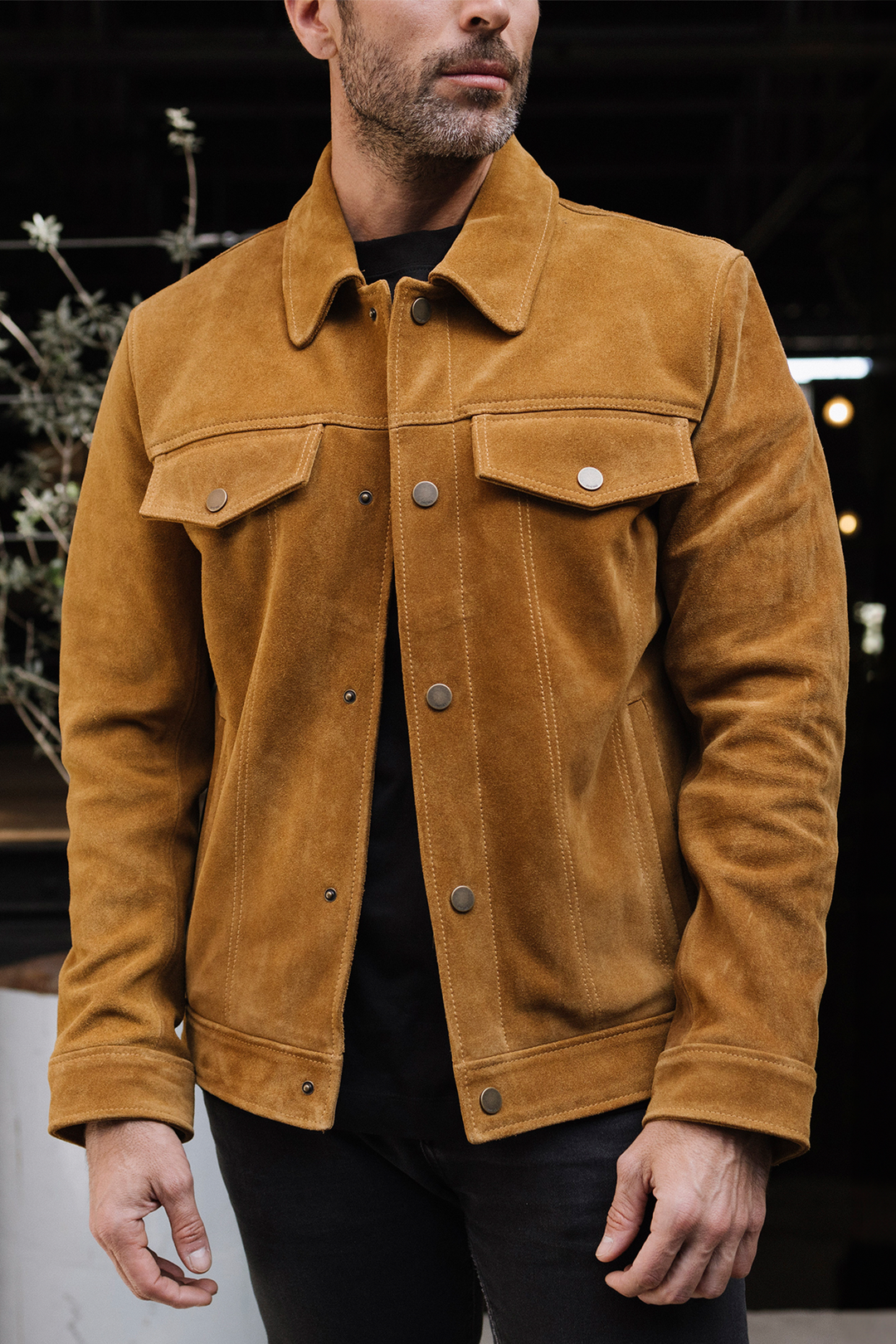 Frye Men’s Tan Trailblazer Trucker Suede Jacket / Tan