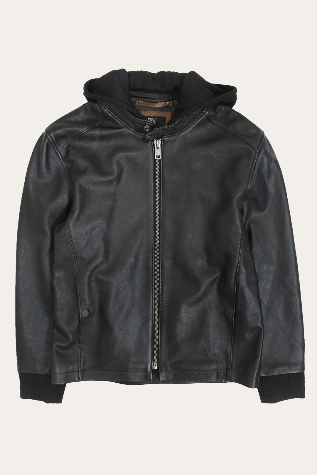 Frye Men’s Black Saddle Racer Leather Hooded Jacket / Black