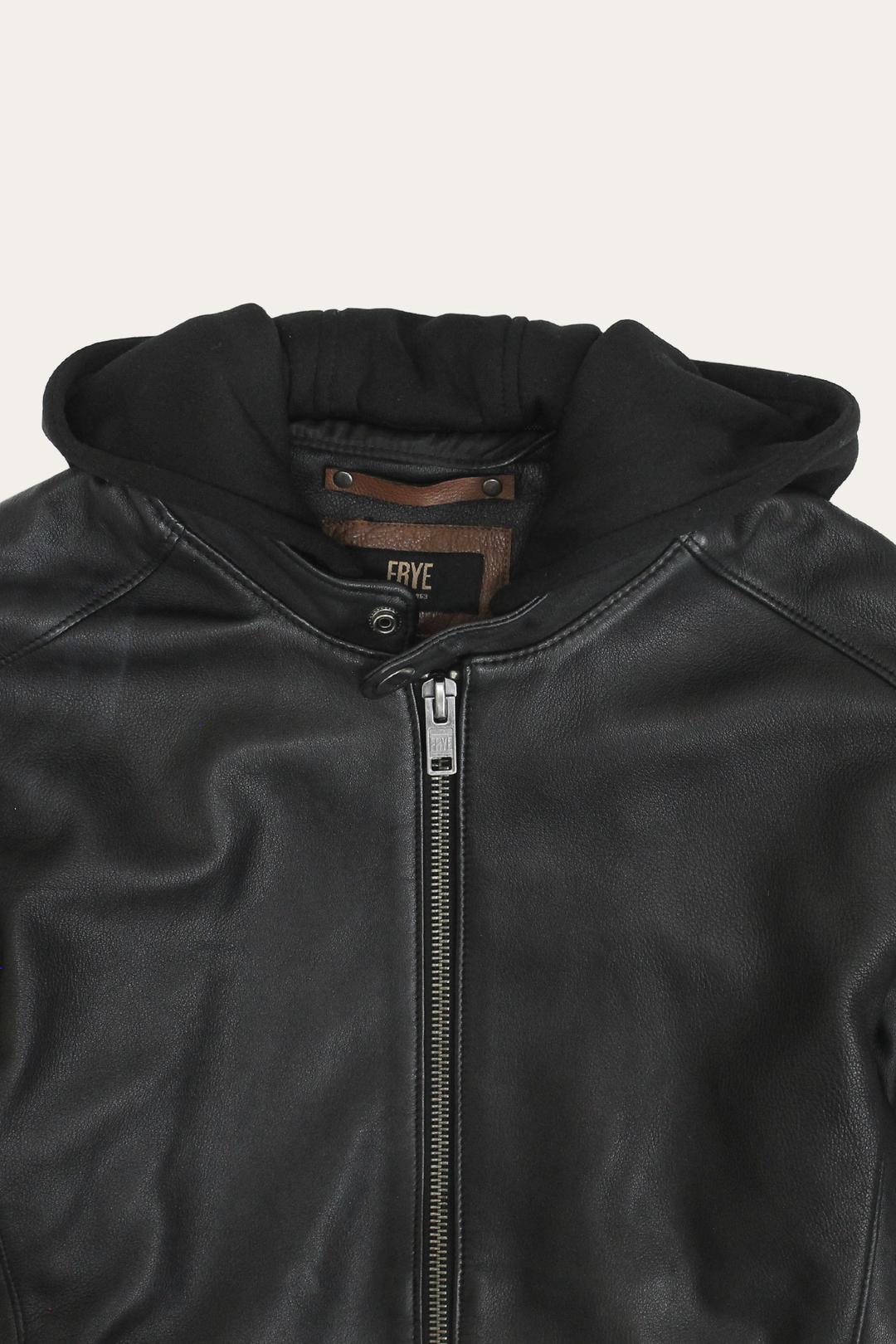 Frye Men’s Black Saddle Racer Leather Hooded Jacket / Black