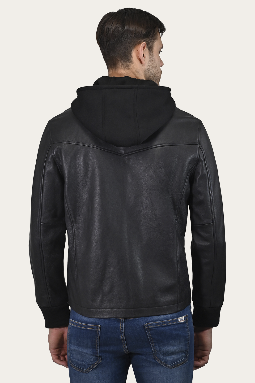 Frye Men’s Black Saddle Racer Leather Hooded Jacket / Black