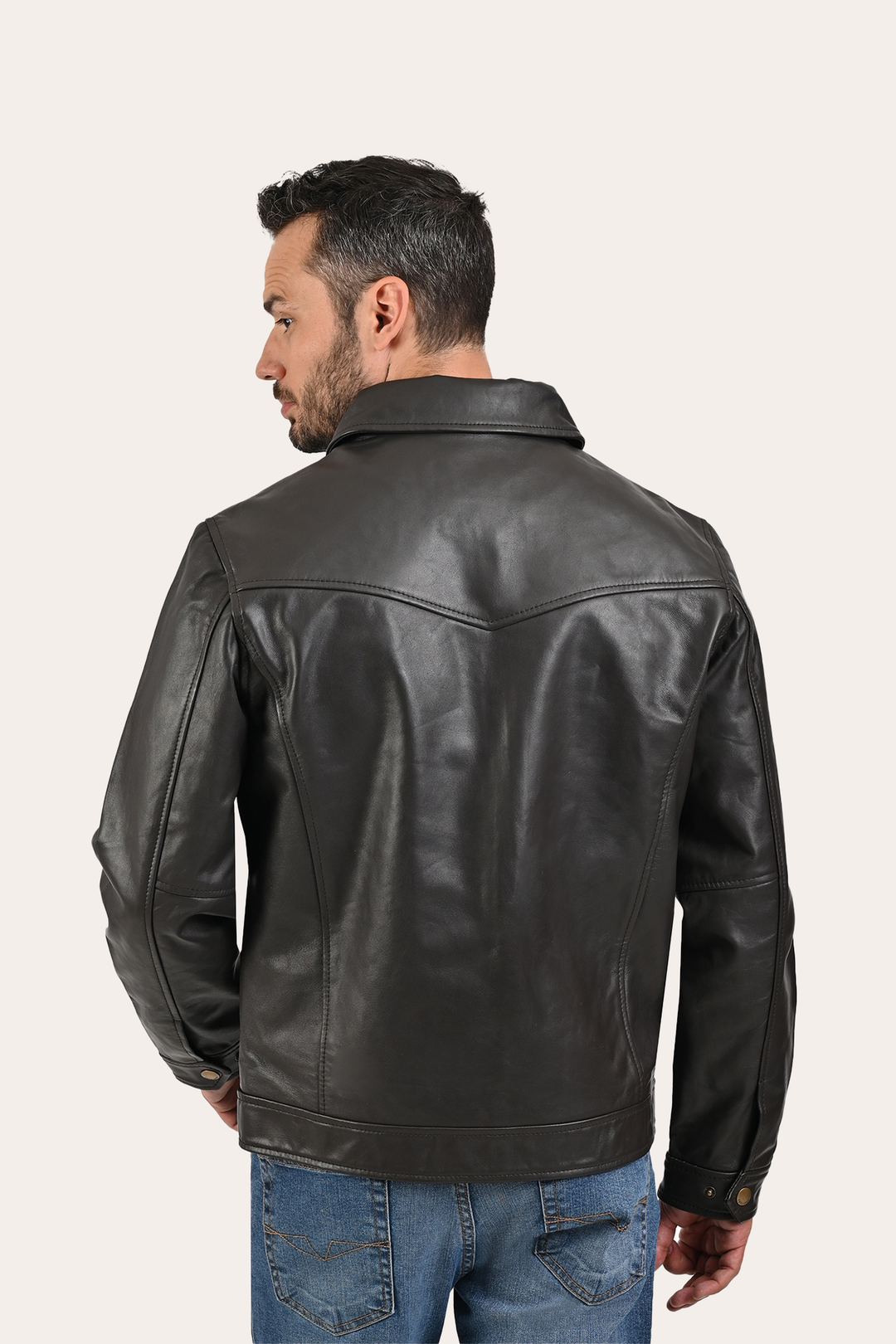 Frye Men’s Dark Brown Kentucky Trucker Leather Jacket / Dark Brown