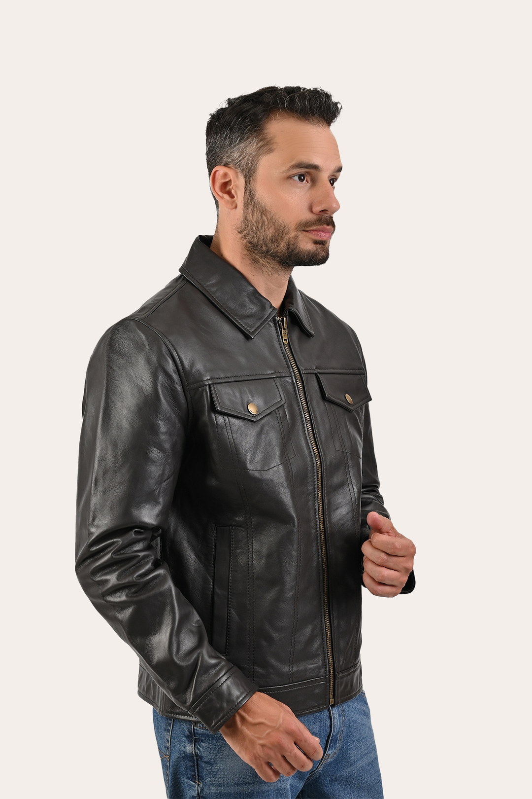 Frye Men’s Dark Brown Kentucky Trucker Leather Jacket / Dark Brown